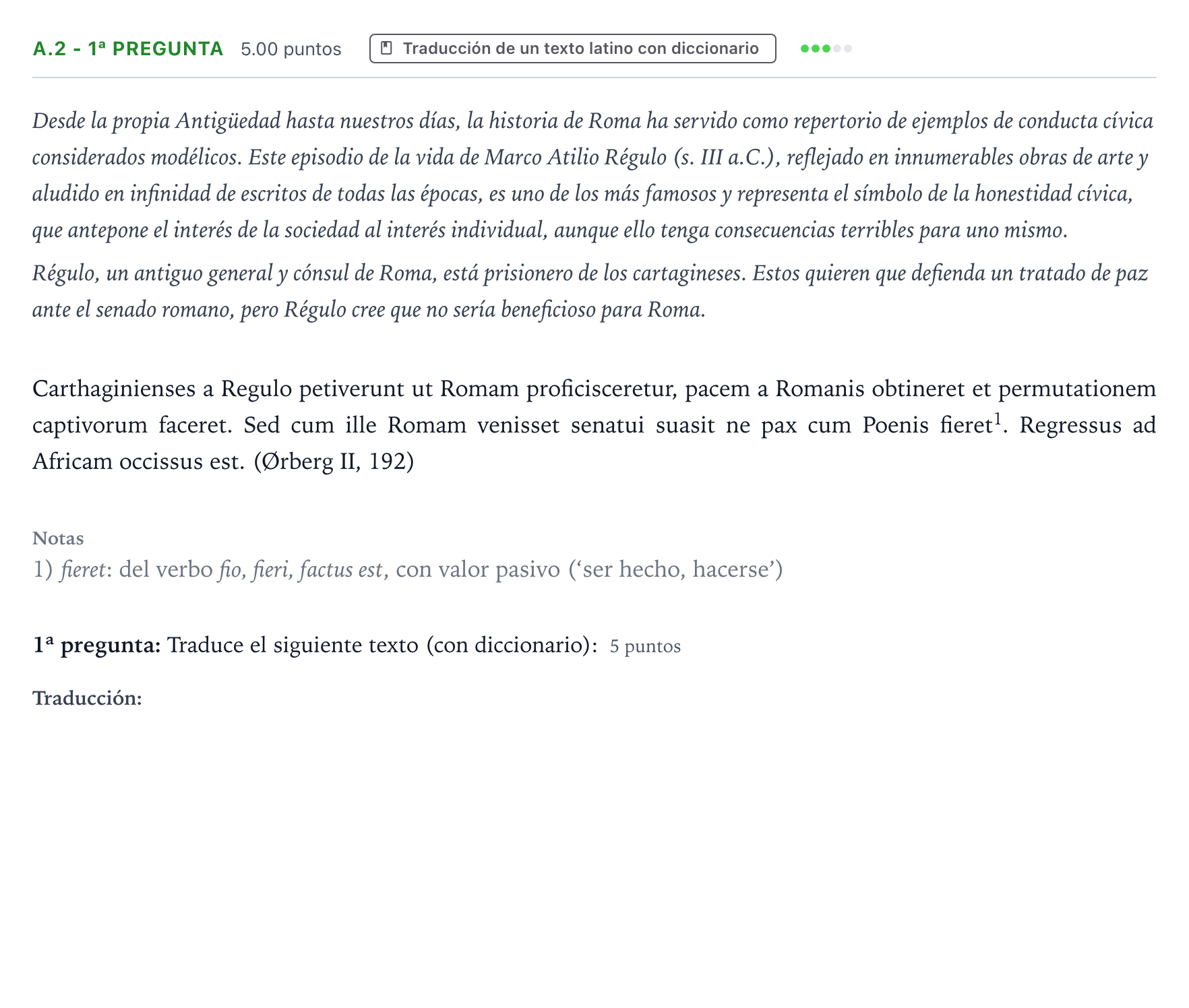 Enunciado: Ejercicio A.2 - 1ª pregunta · Latín II PAU País Vasco Ordinaria 2025