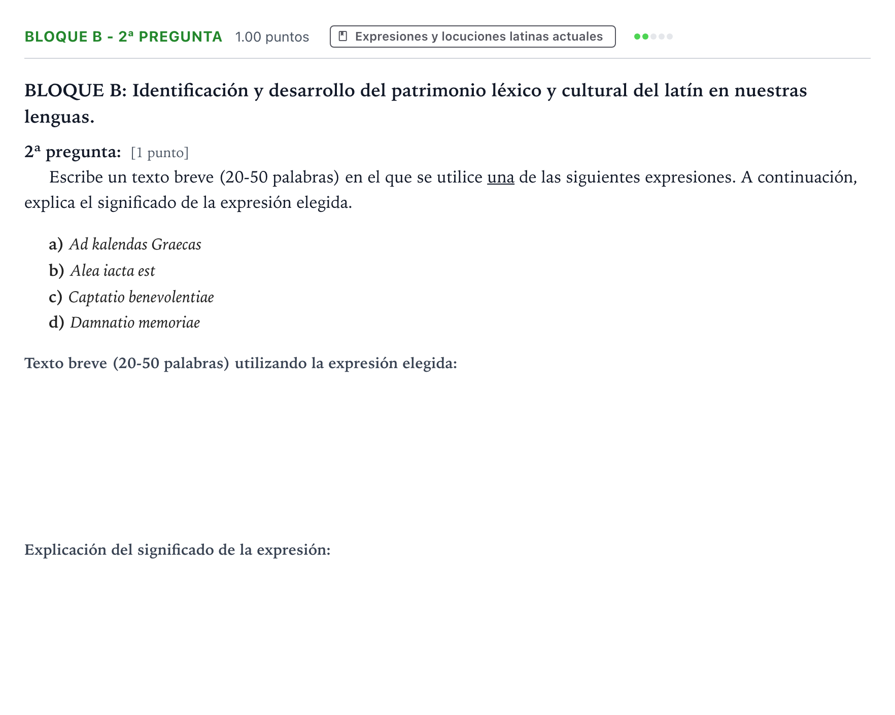 Enunciado: Bloque B - 2ª pregunta · Latín II PAU País Vasco Ordinaria 2025