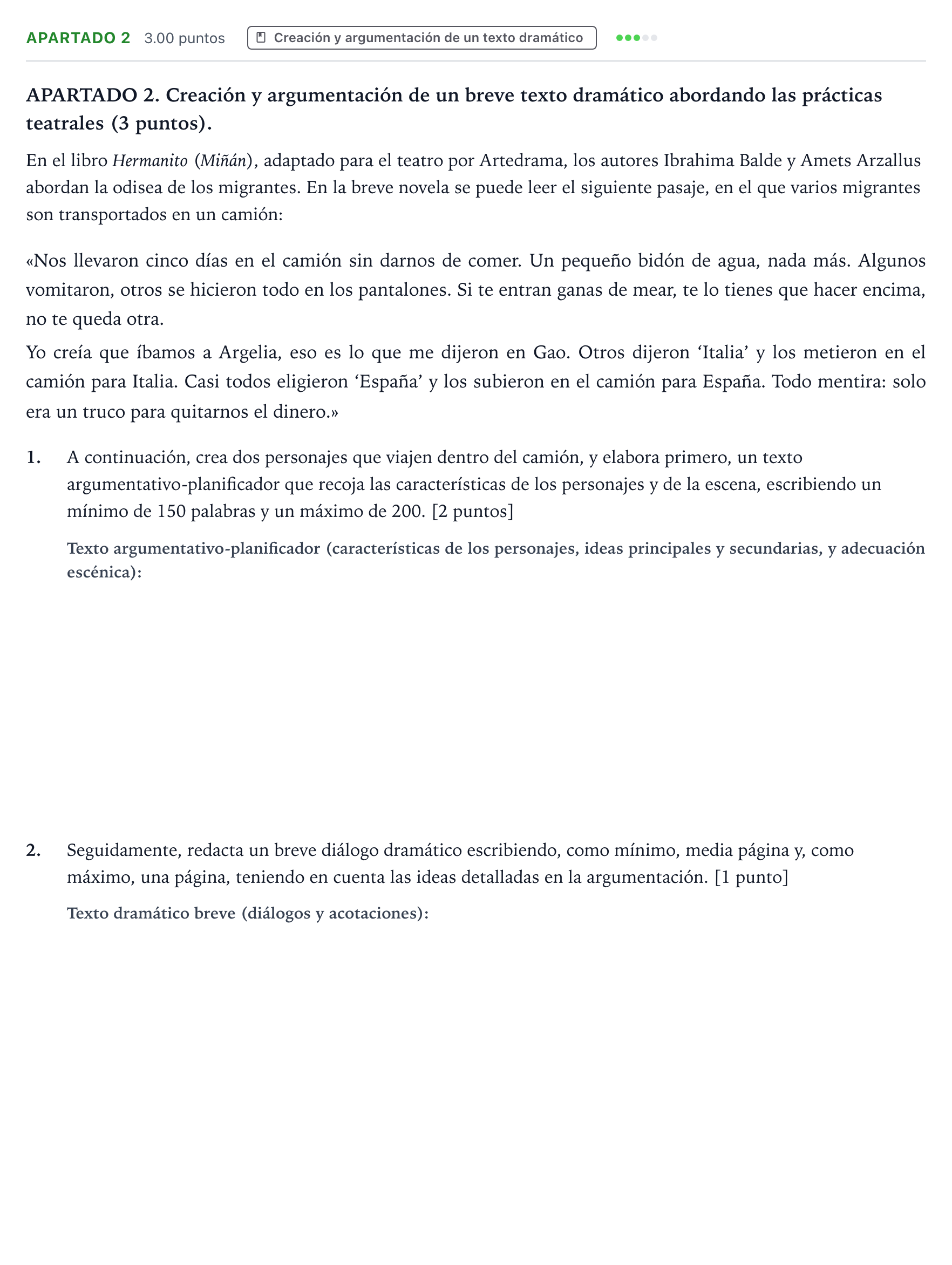 Enunciado: Apartado 2 · Literatura Dramática PAU País Vasco Ordinaria 2025