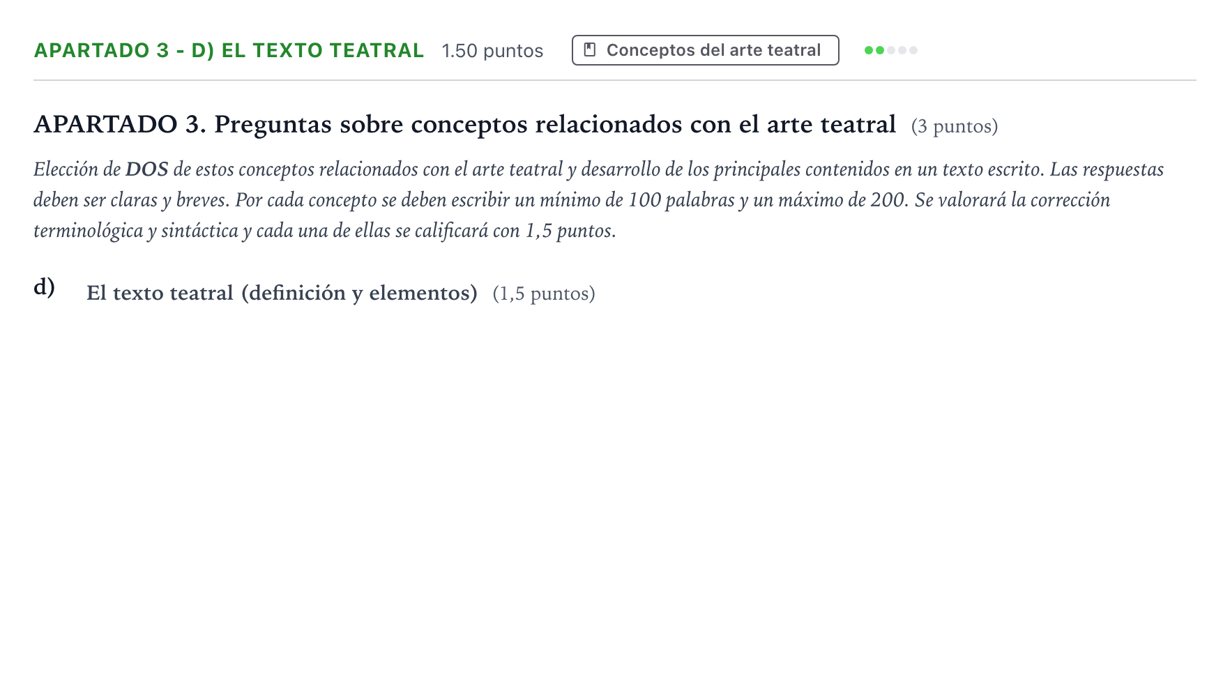 Enunciado: Apartado 3 - d) El texto teatral · Literatura Dramática PAU País Vasco Ordinaria 2025