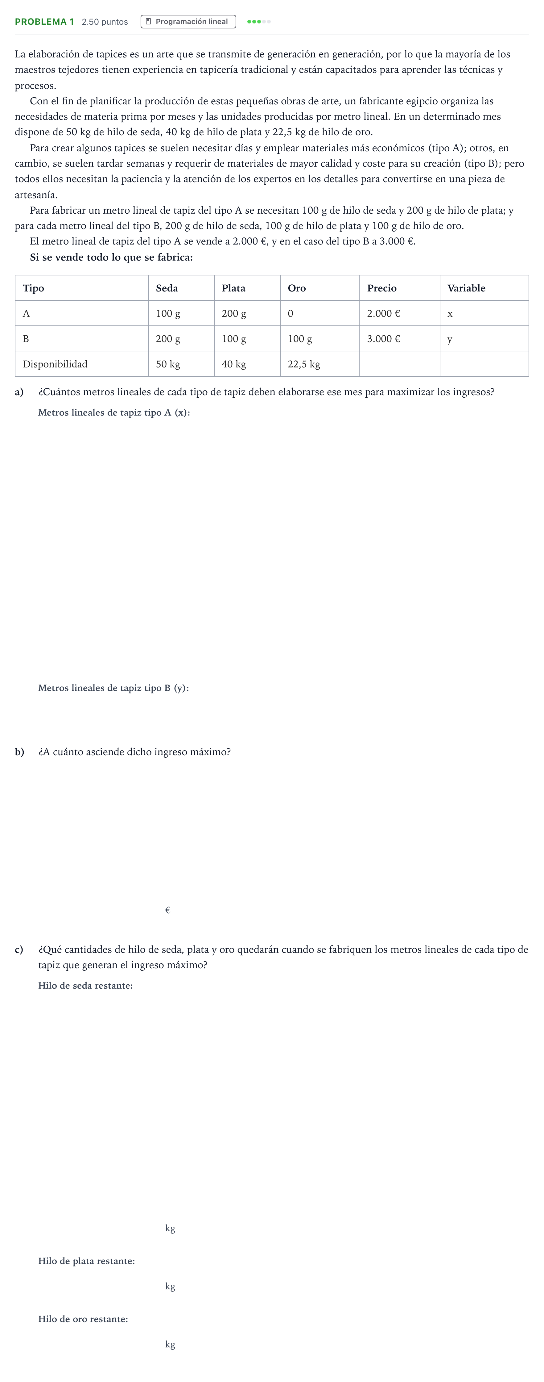 Enunciado: Problema 1 · Matemáticas aplicadas a las Ciencias Sociales II PAU País Vasco Ordinaria 2025