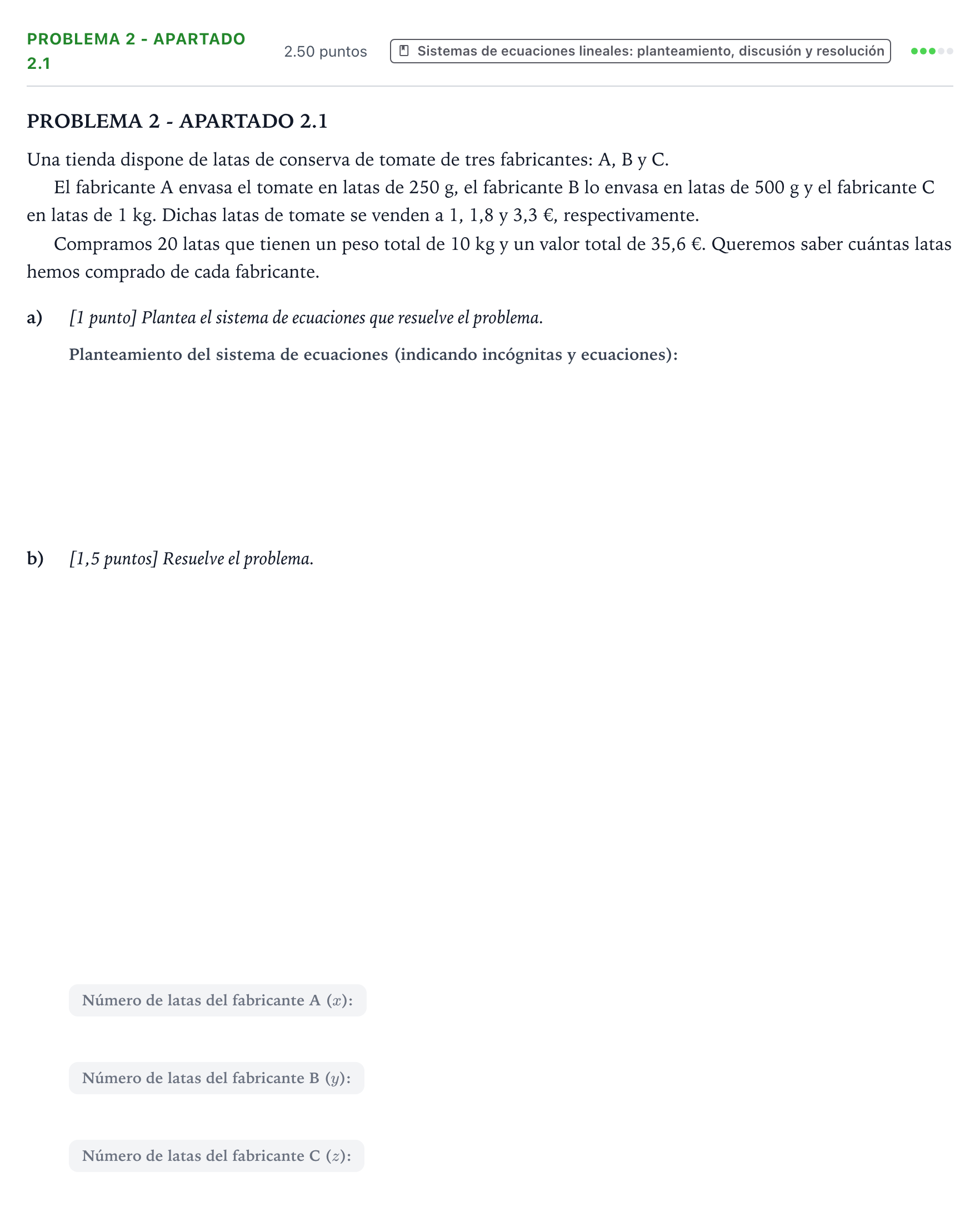 Enunciado: Problema 2 - Apartado 2.1 · Matemáticas aplicadas a las Ciencias Sociales II PAU País Vasco Ordinaria 2025