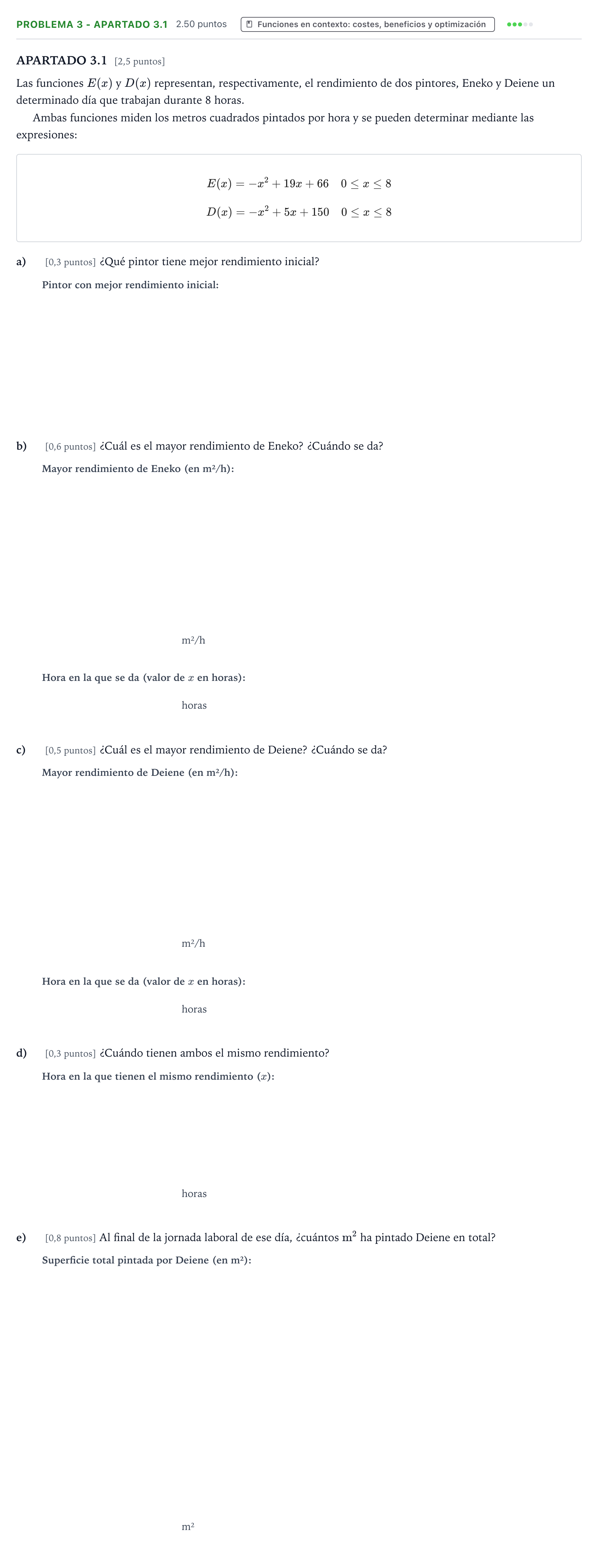 Enunciado: Problema 3 - Apartado 3.1 · Matemáticas aplicadas a las Ciencias Sociales II PAU País Vasco Ordinaria 2025
