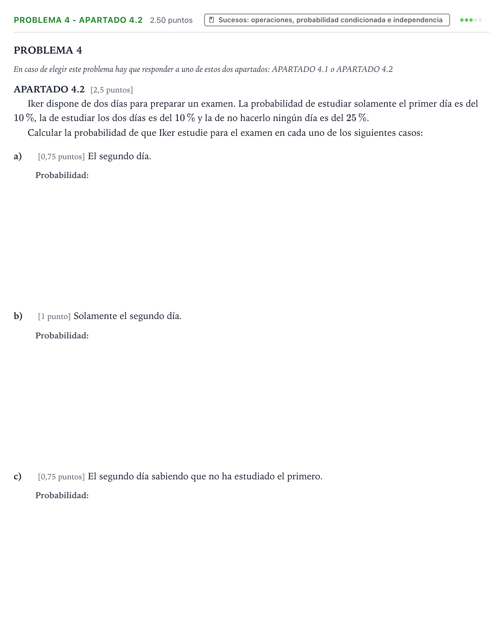 Enunciado: Problema 4 - Apartado 4.2 · Matemáticas aplicadas a las Ciencias Sociales II PAU País Vasco Ordinaria 2025