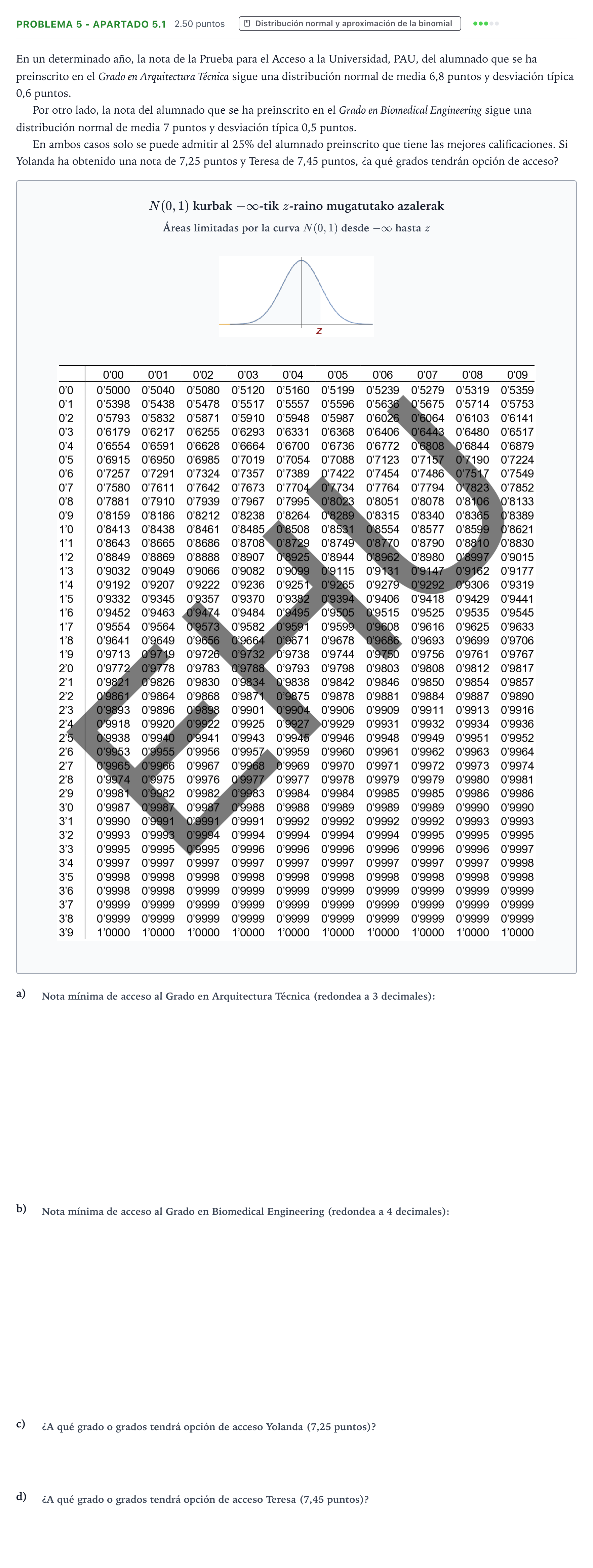 Enunciado: Problema 5 - Apartado 5.1 · Matemáticas aplicadas a las Ciencias Sociales II PAU País Vasco Ordinaria 2025