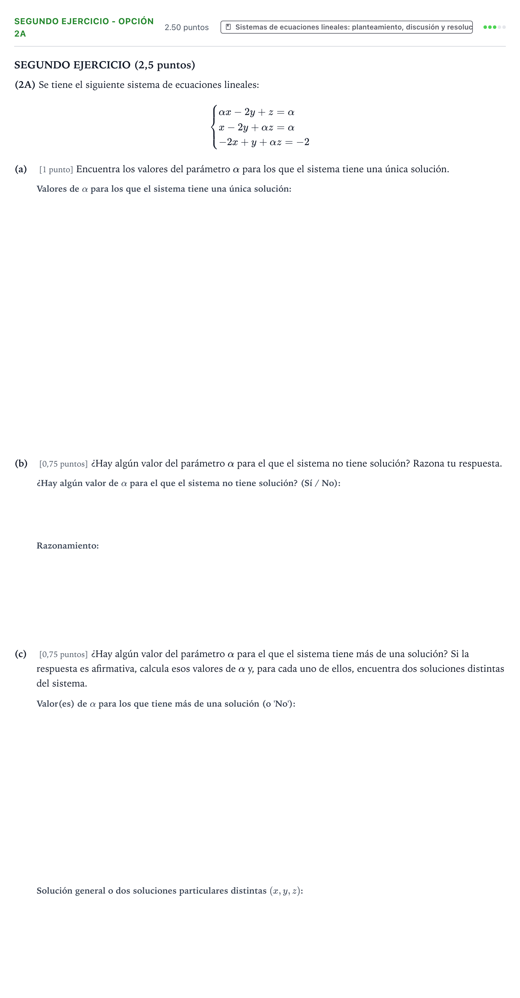 Enunciado: Ejercicio Segundo Ejercicio - Opción 2A · Matemáticas II PAU País Vasco Ordinaria 2025