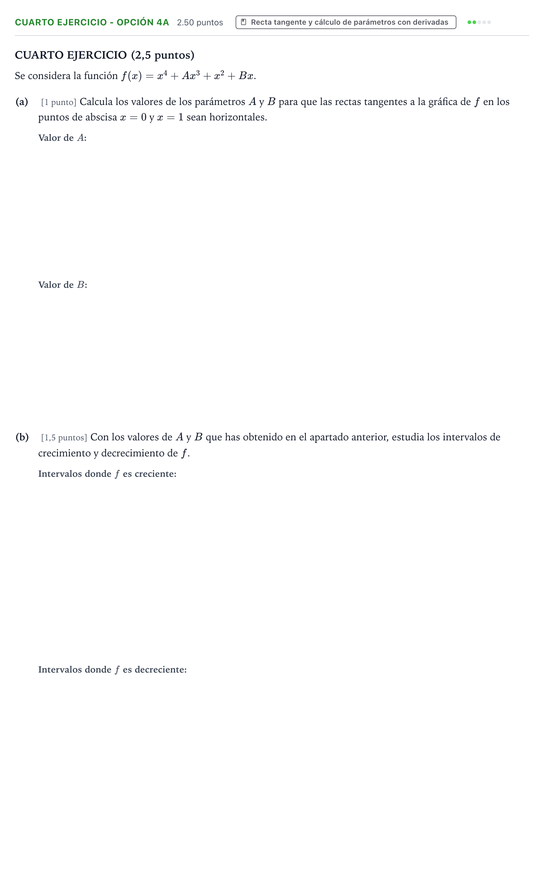 Enunciado: Ejercicio Cuarto Ejercicio - Opción 4A · Matemáticas II PAU País Vasco Ordinaria 2025
