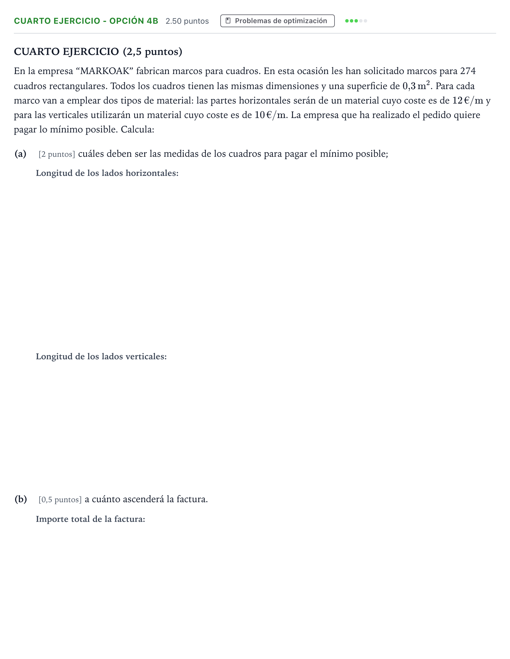 Enunciado: Ejercicio Cuarto Ejercicio - Opción 4B · Matemáticas II PAU País Vasco Ordinaria 2025