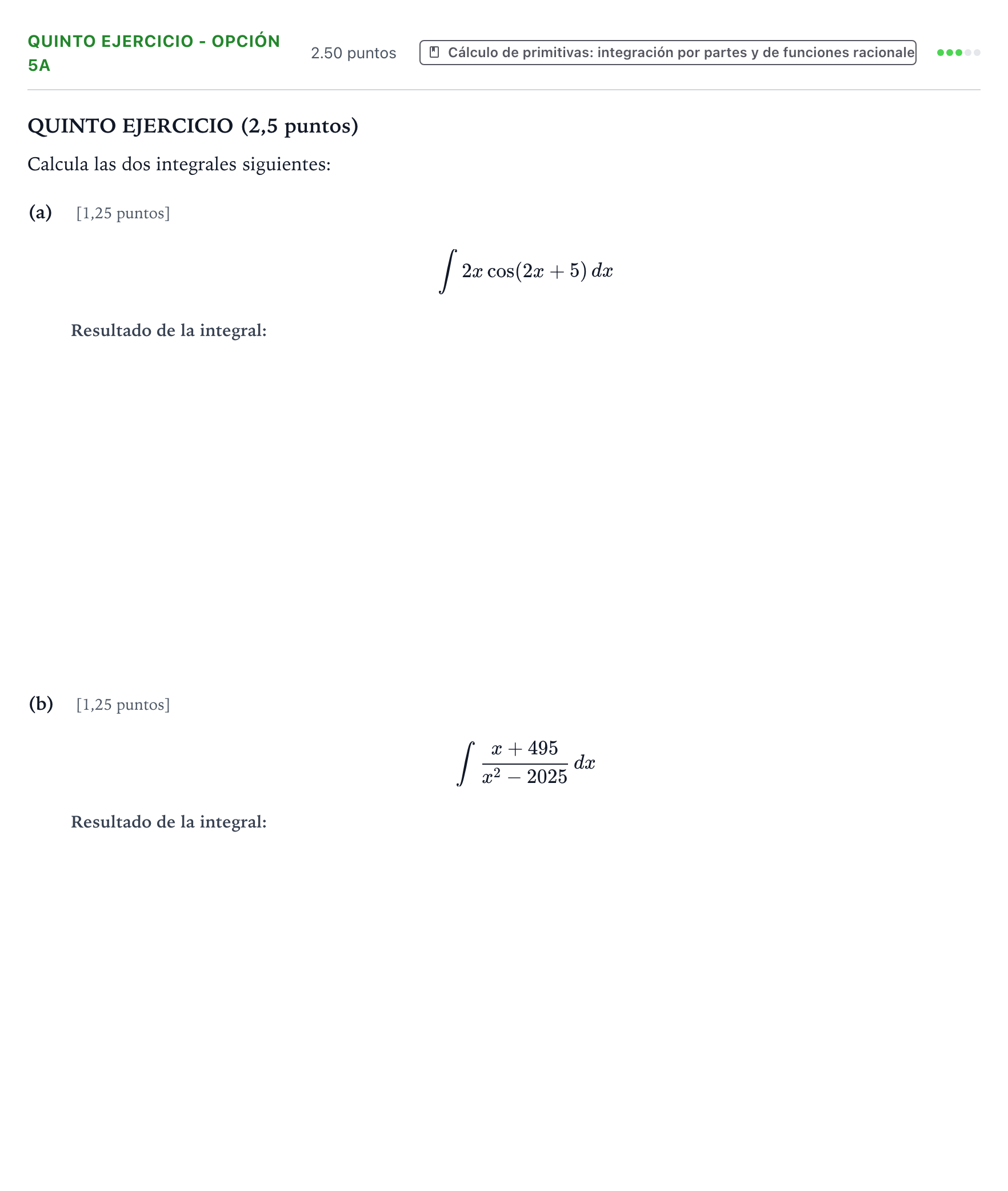 Enunciado: Ejercicio Quinto Ejercicio - Opción 5A · Matemáticas II PAU País Vasco Ordinaria 2025
