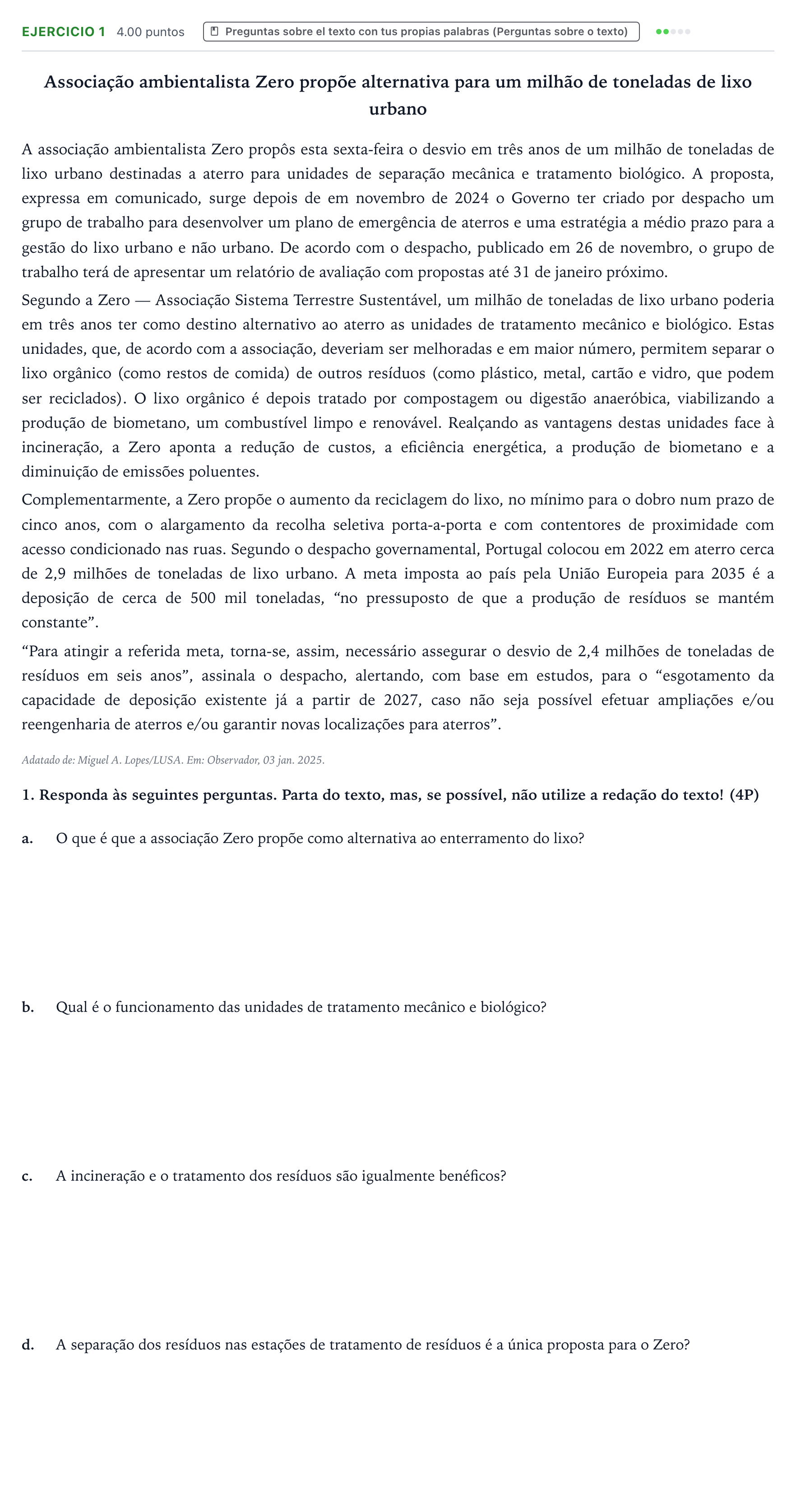 Enunciado: Problema 1 · Portugués PAU País Vasco Extraordinaria 2025