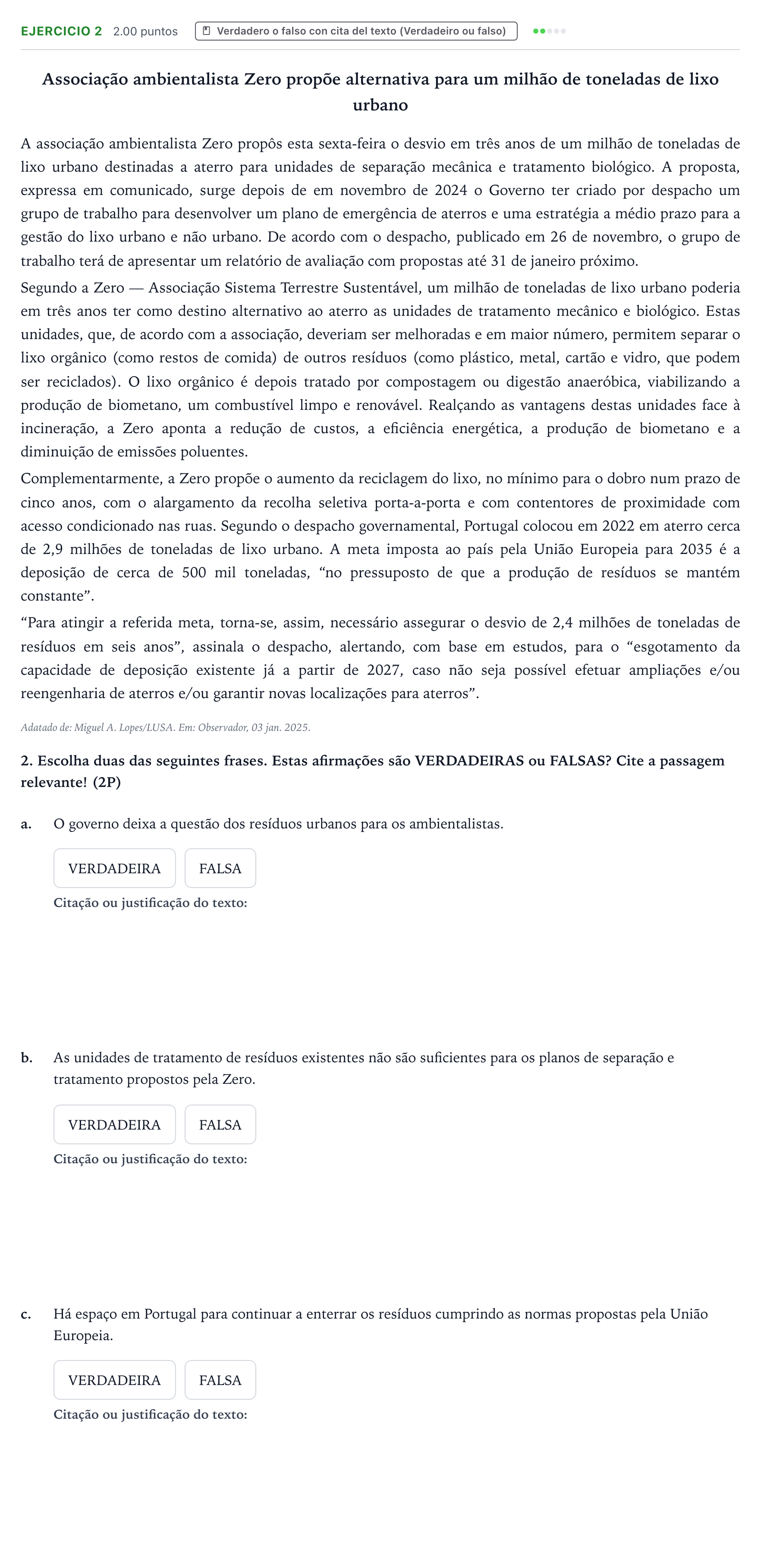Enunciado: Problema 2 · Portugués PAU País Vasco Extraordinaria 2025