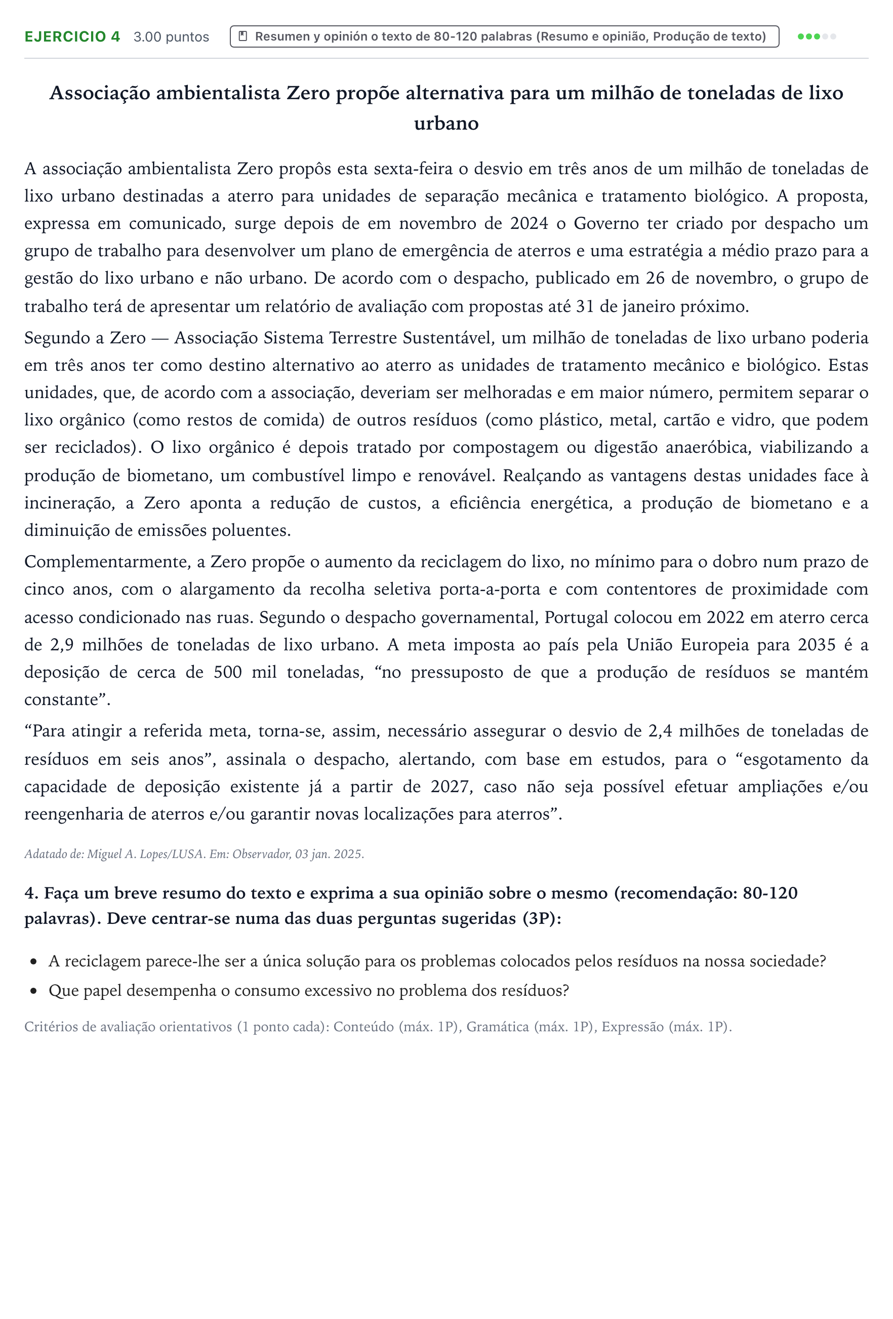 Enunciado: Problema 4 · Portugués PAU País Vasco Extraordinaria 2025