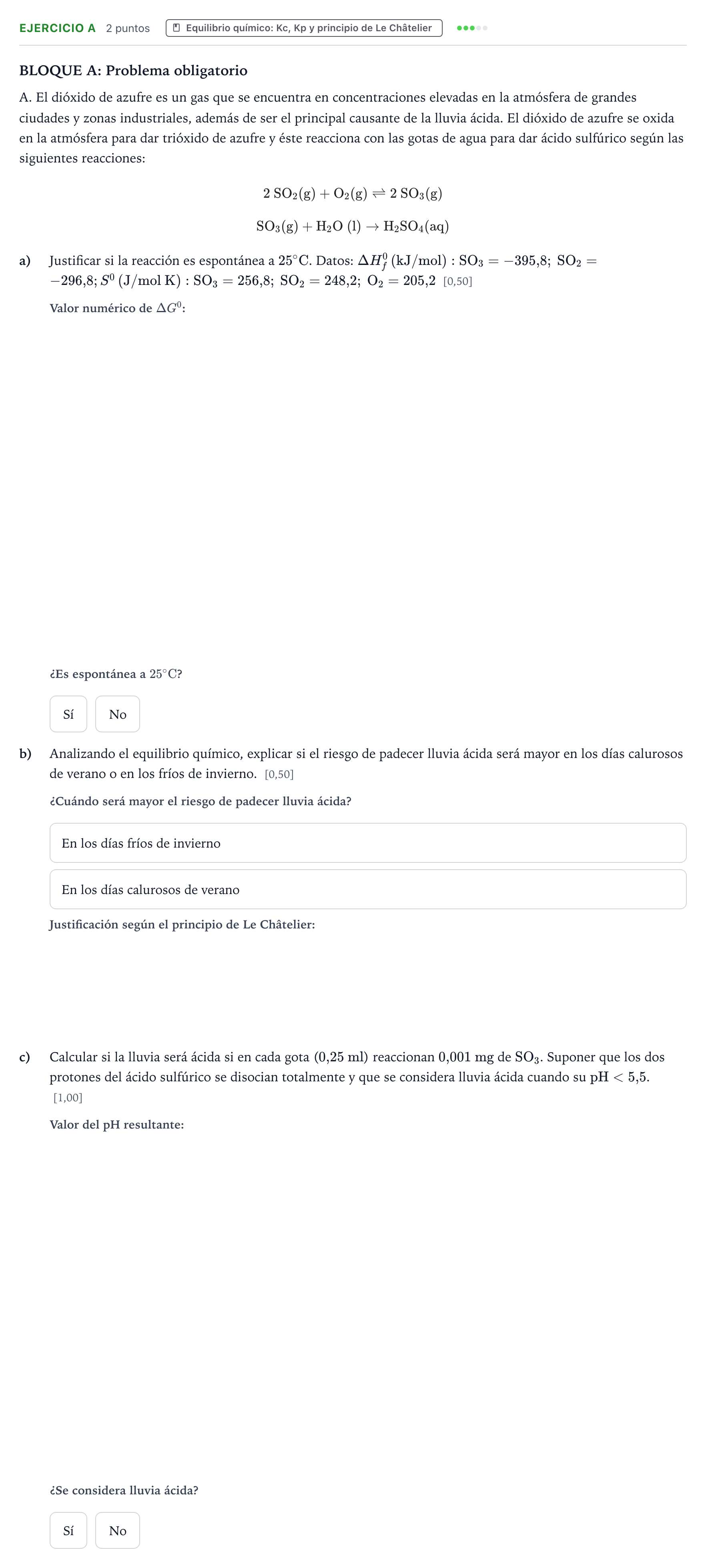 Enunciado: Ejercicio A · Química PAU País Vasco Extraordinaria 2025