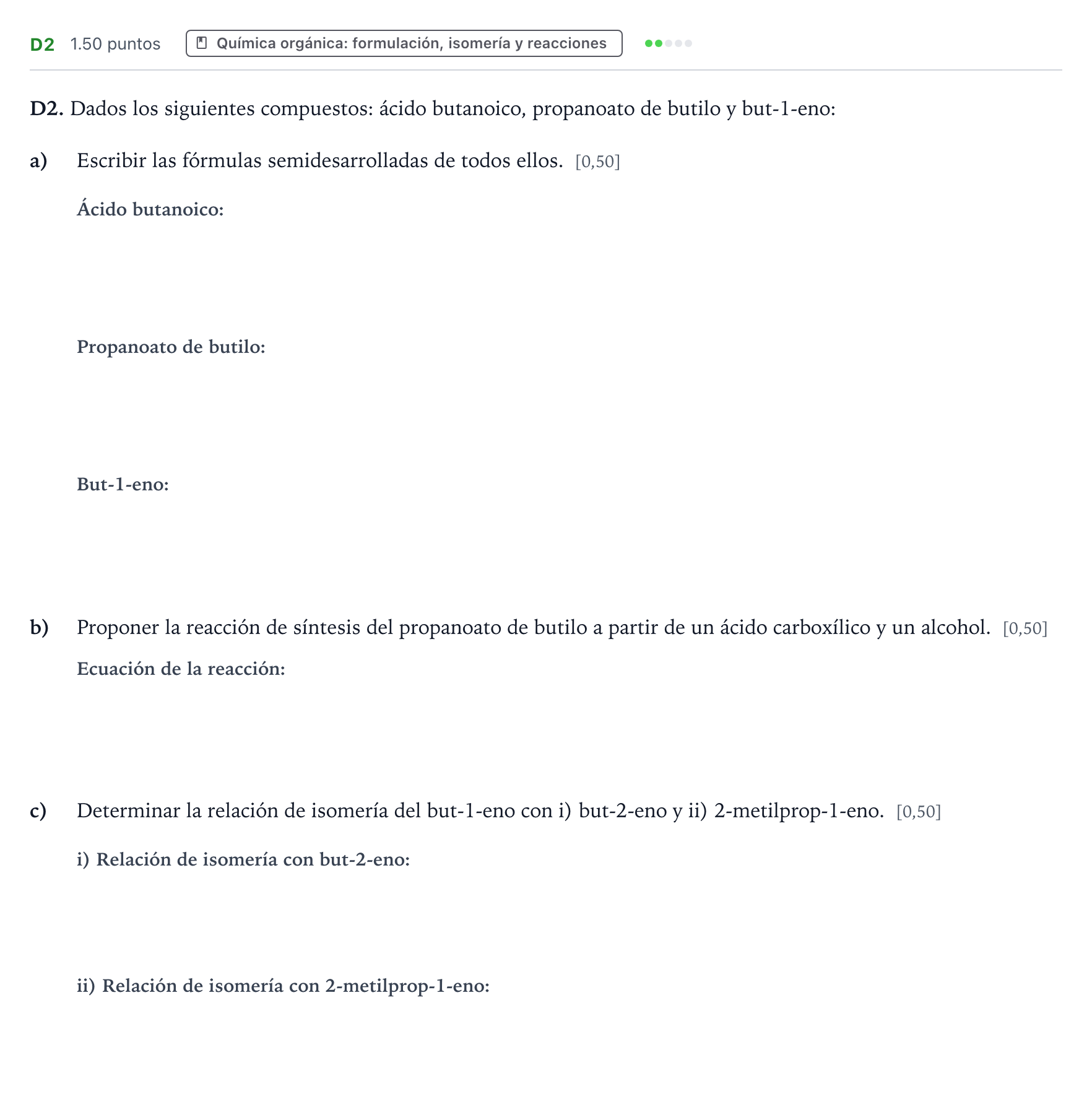 Enunciado: Ejercicio D2 · Química PAU País Vasco Extraordinaria 2025