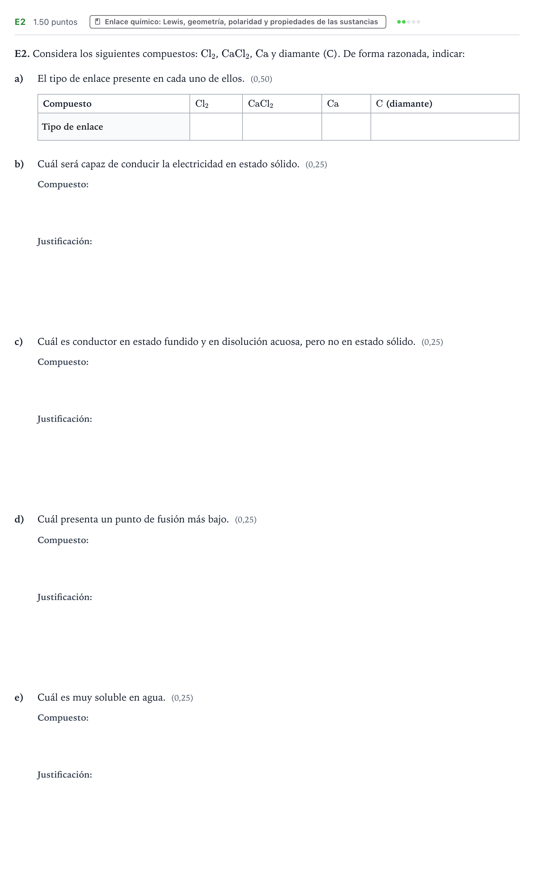 Enunciado: Ejercicio E2 · Química PAU País Vasco Extraordinaria 2025