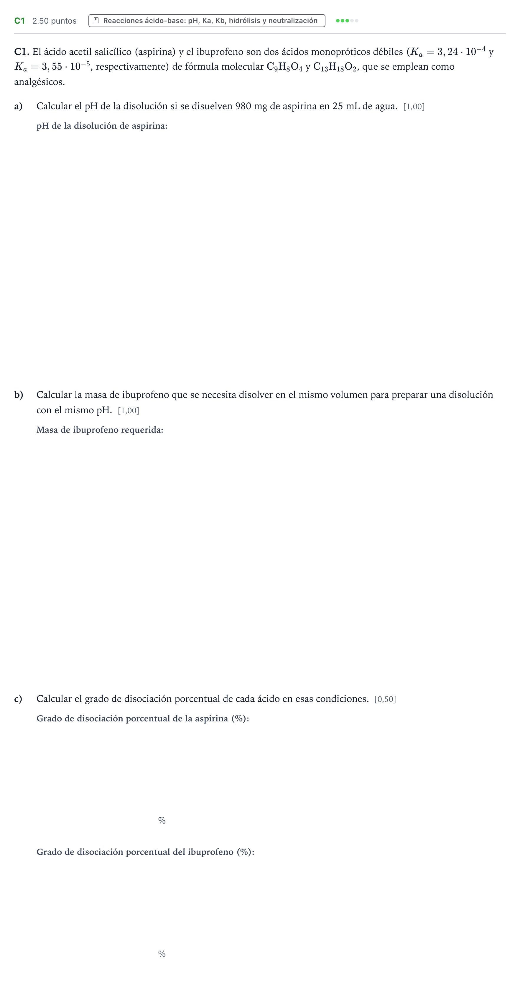 Enunciado: Ejercicio C1 · Química PAU País Vasco Extraordinaria 2025