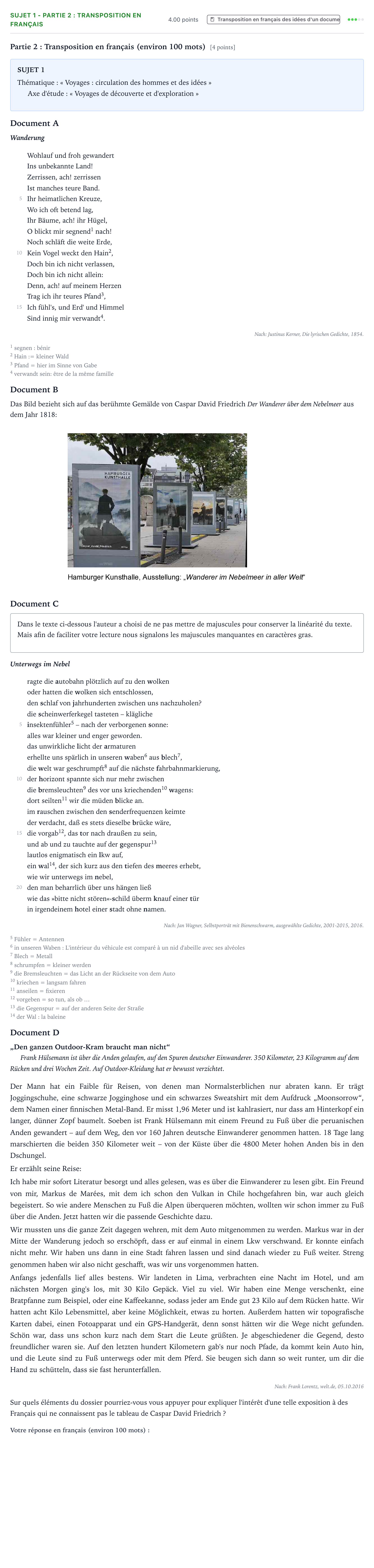 Énoncé: Sujet 1 - Partie 2 : Transposition en français · Bac Allemand Métropole remplacement 2021