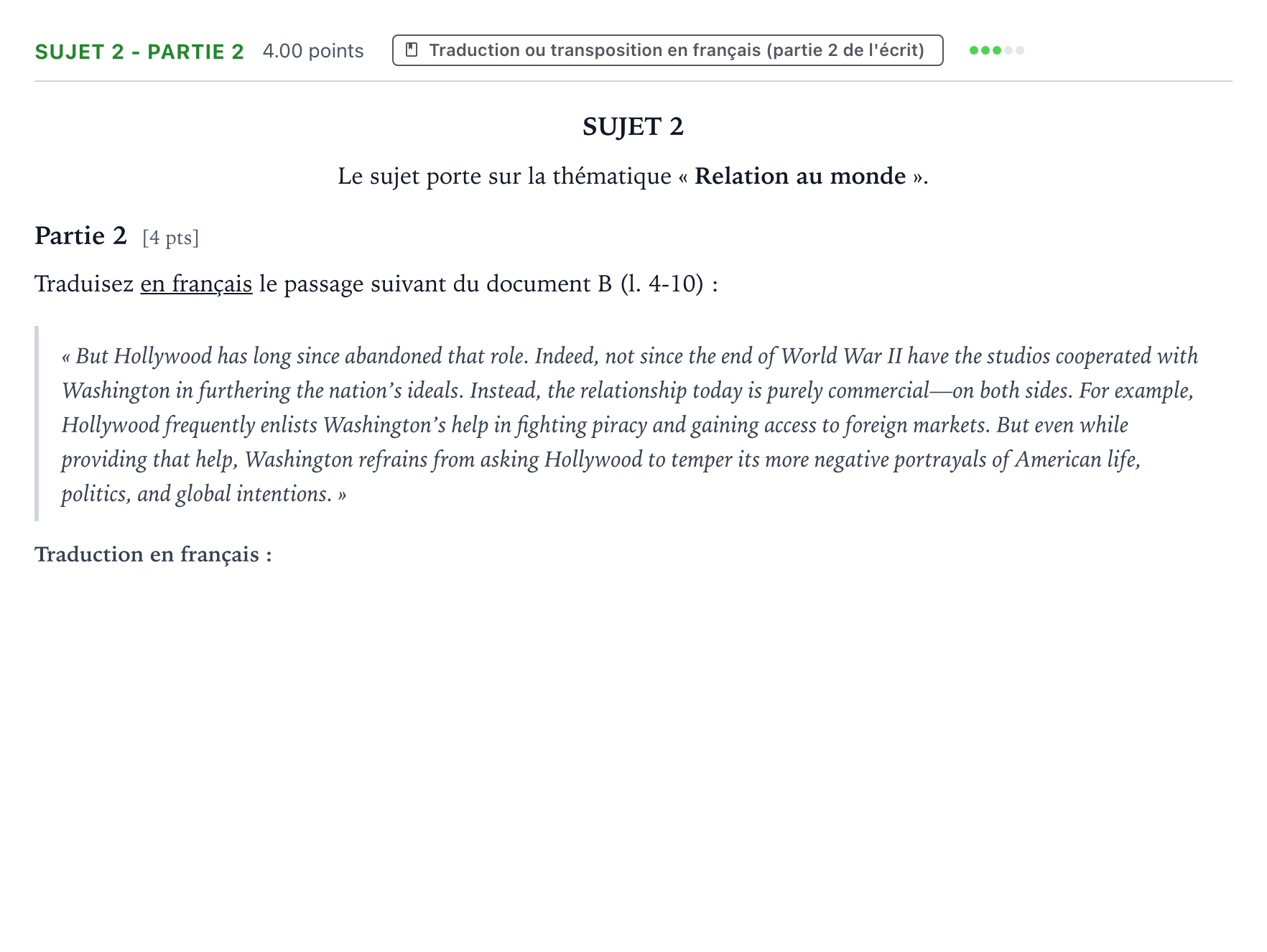 Énoncé: Sujet 2 - Partie 2 · Bac Anglais, monde contemporain Métropole Candidat libre 2021 (sujet 2)