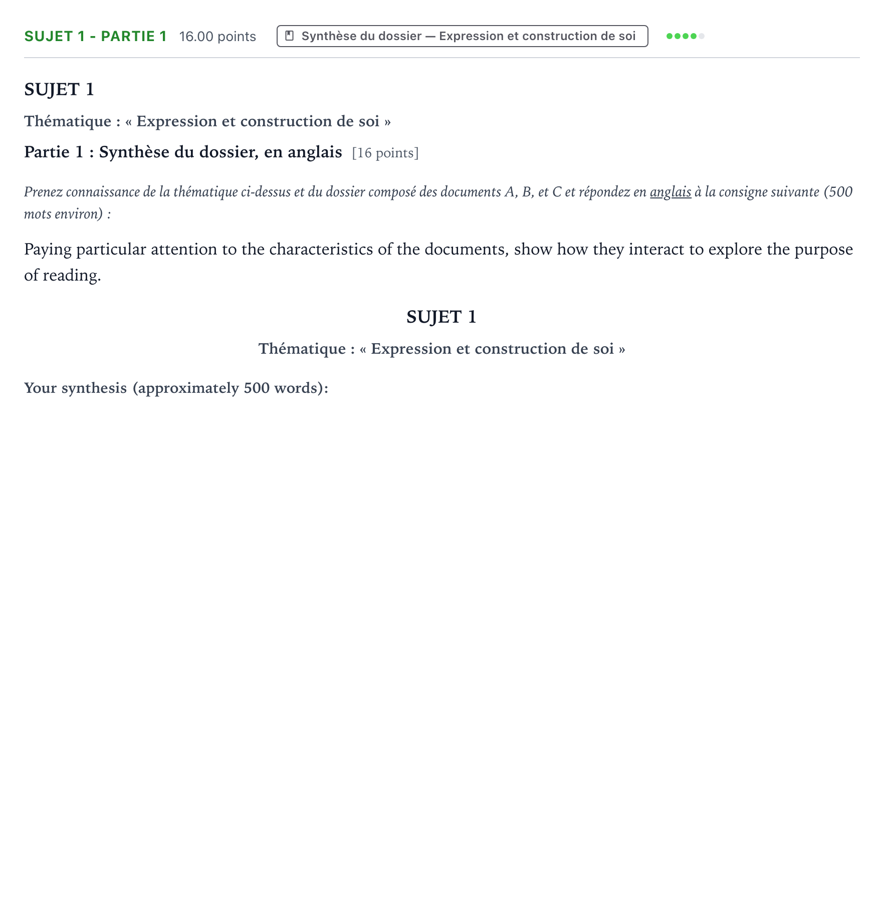 Énoncé: Sujet 1 - Partie 1 · Bac Anglais Métropole remplacement 2025