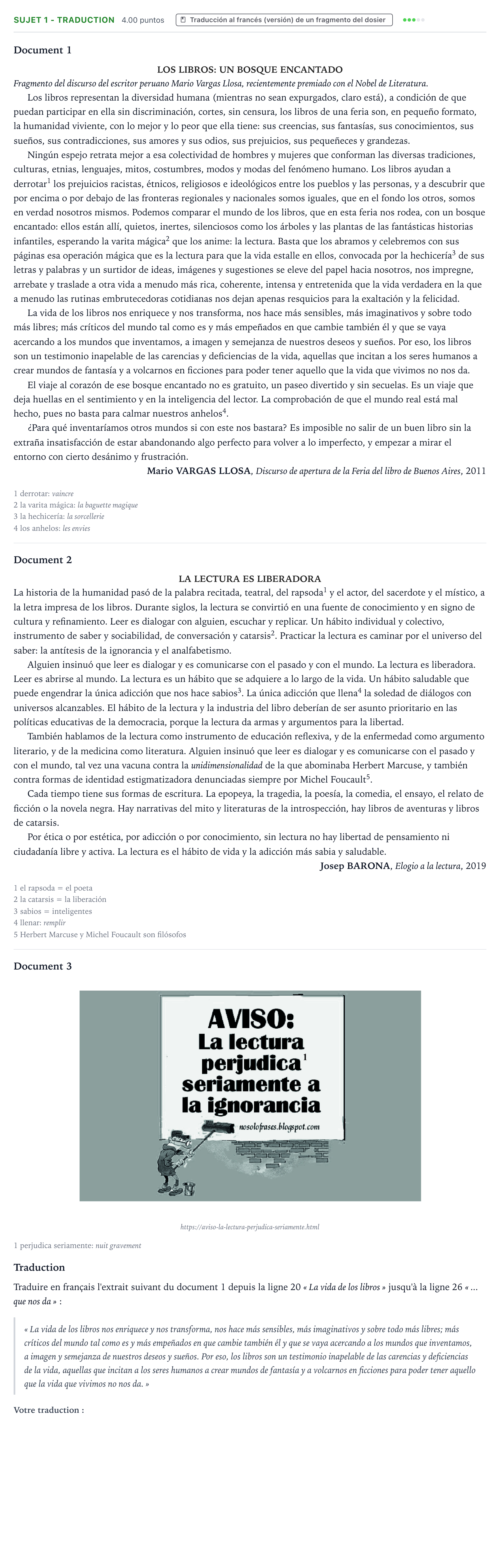 Énoncé: Sujet 1 - Traduction · Bac Espagnol Métropole Candidat libre 2021 (sujet 2)