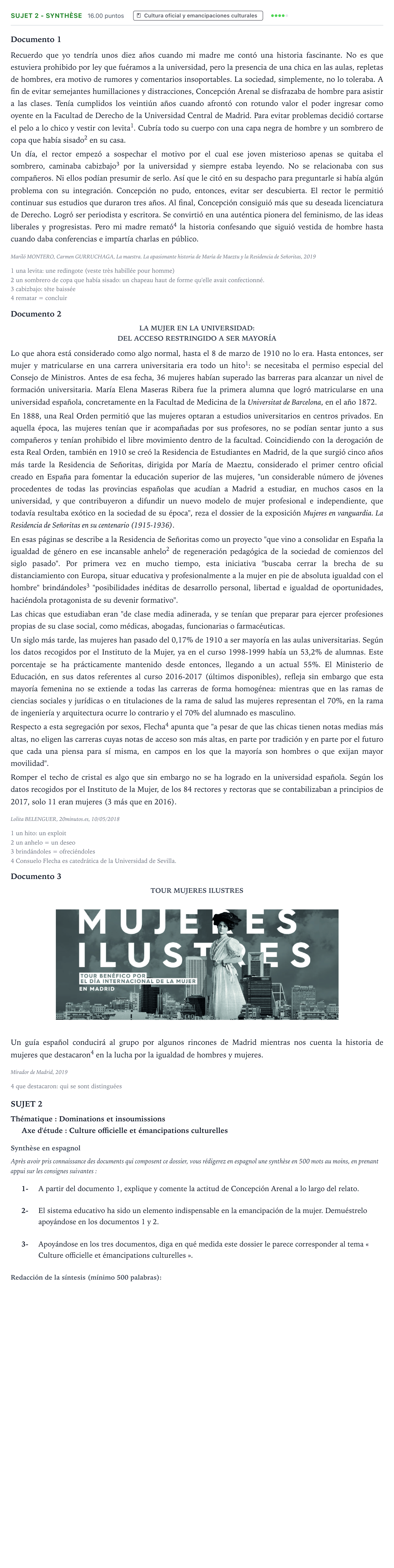 Énoncé: Sujet 2 - Synthèse · Bac Espagnol Métropole Candidat libre 2021 (sujet 2)