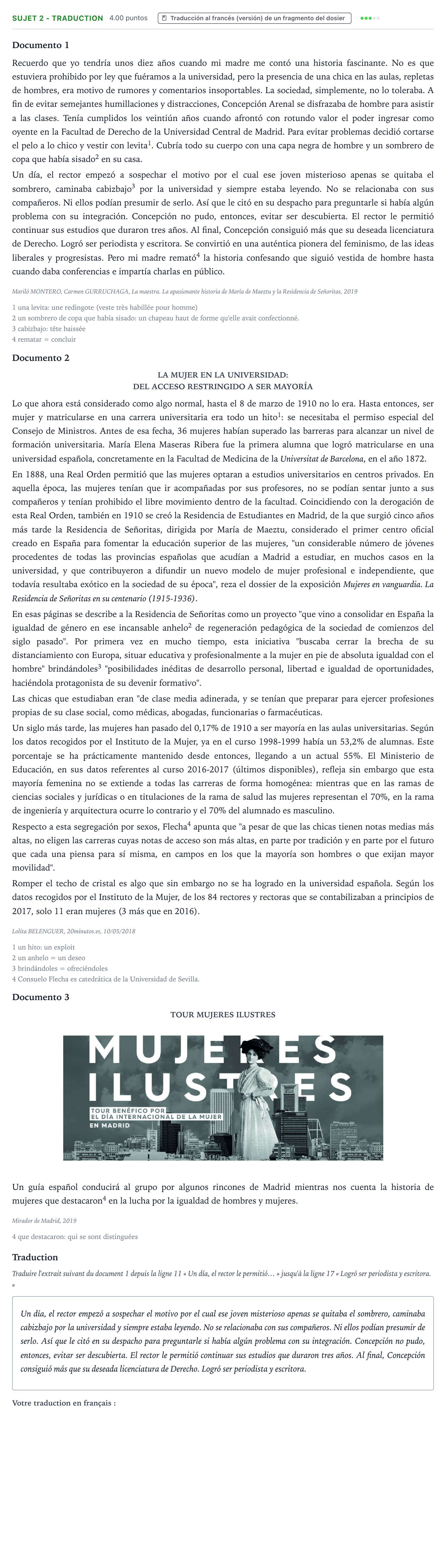 Énoncé: Sujet 2 - Traduction · Bac Espagnol Métropole Candidat libre 2021 (sujet 2)