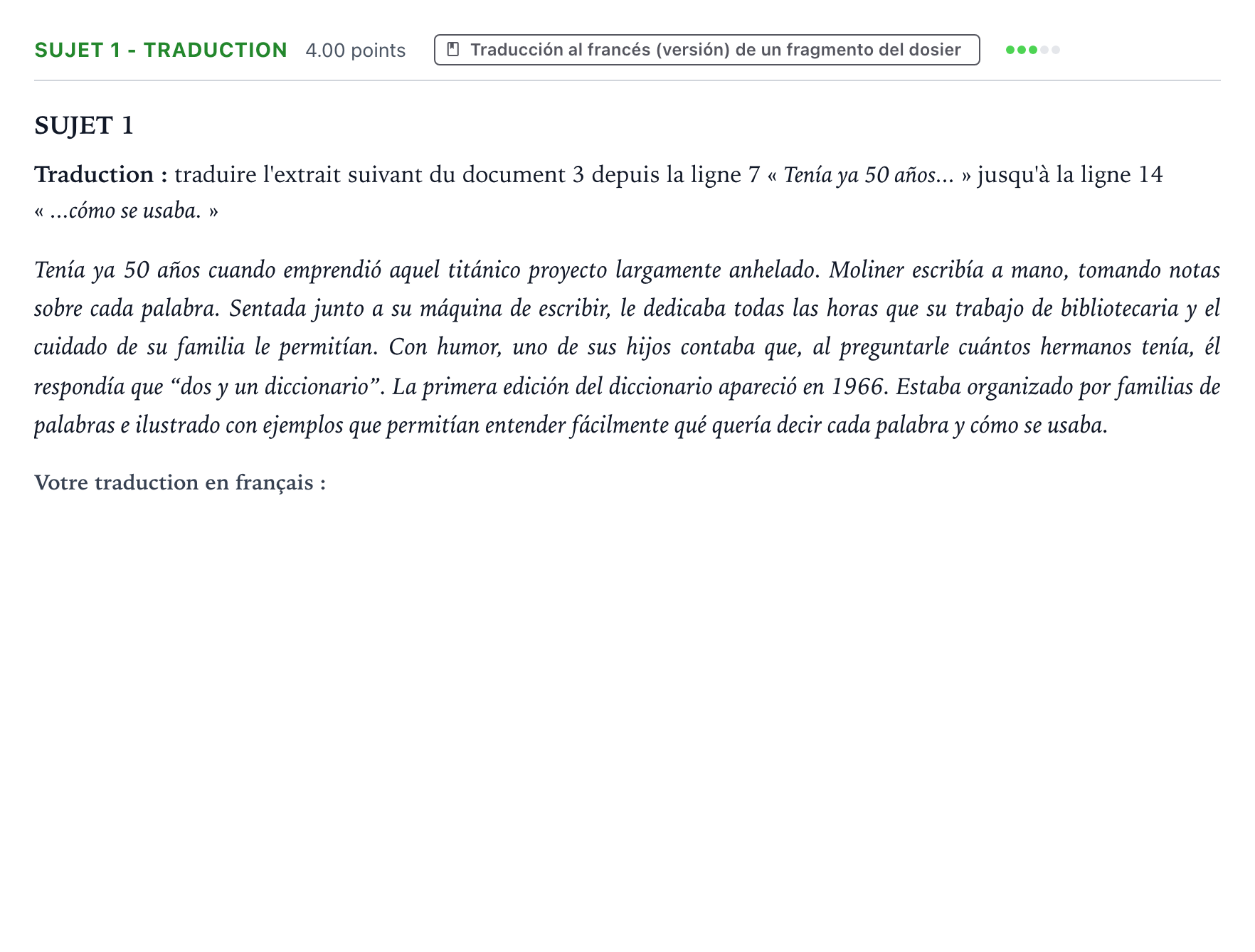 Énoncé: Sujet 1 - Traduction · Bac Espagnol Métropole remplacement 2021