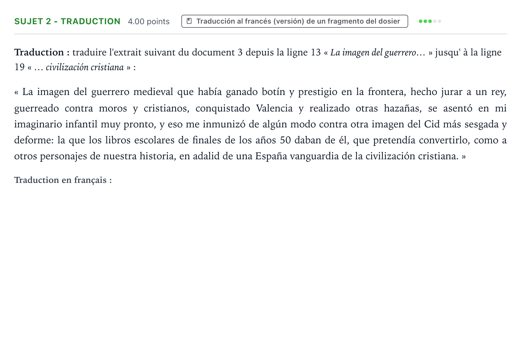 Énoncé: Sujet 2 - Traduction · Bac Espagnol Métropole remplacement 2021