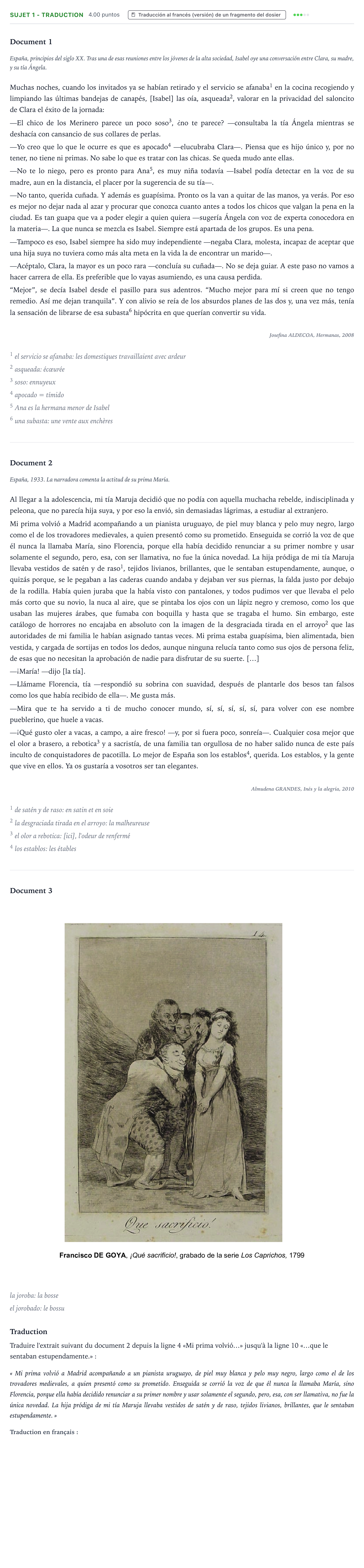 Énoncé: Sujet 1 - Traduction · Bac Espagnol Métropole remplacement 2022