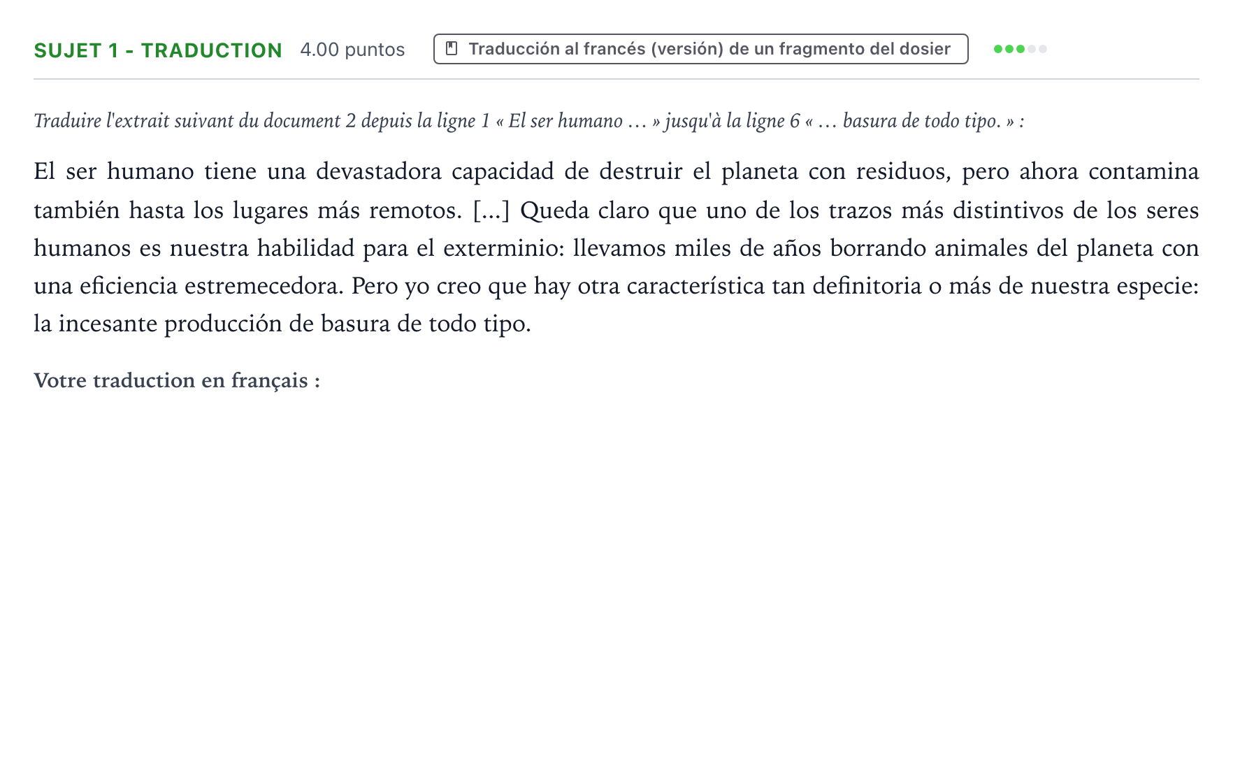 Énoncé: Sujet 1 - Traduction · Bac Espagnol Métropole remplacement 2024