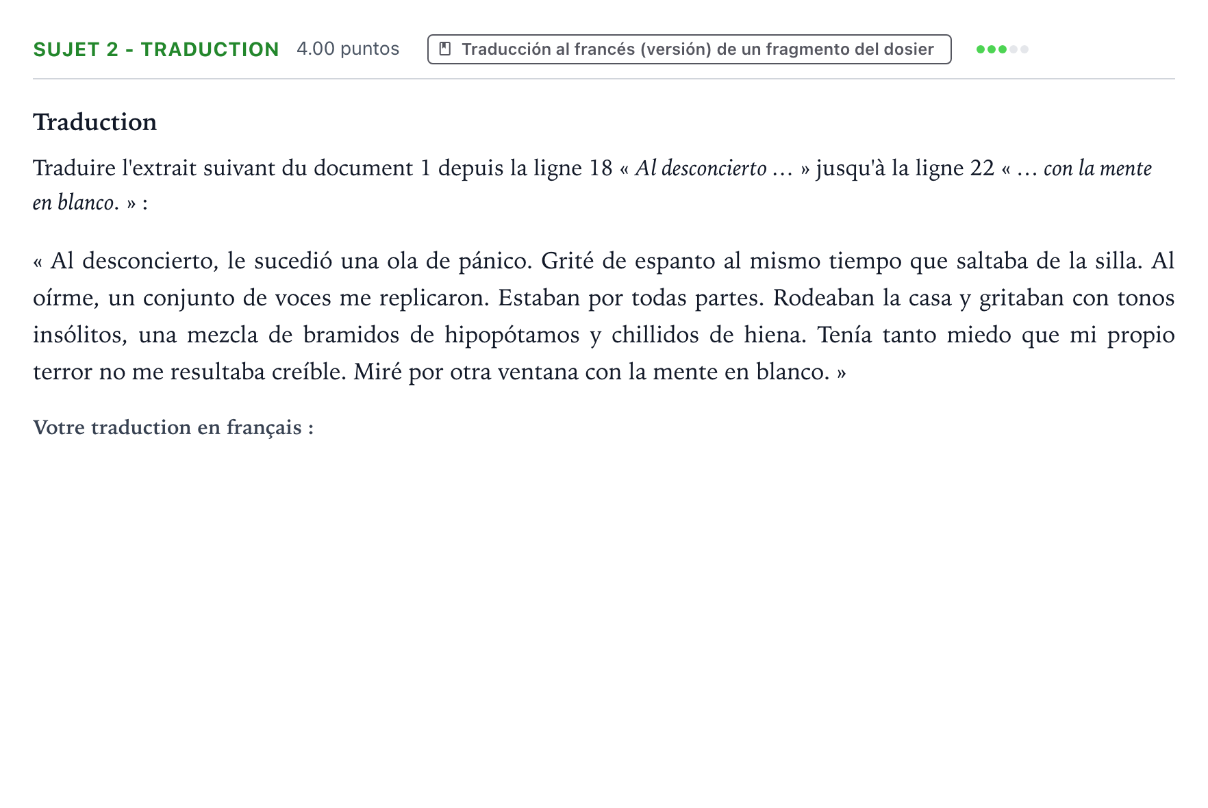 Énoncé: Sujet 2 - Traduction · Bac Espagnol Métropole remplacement 2024