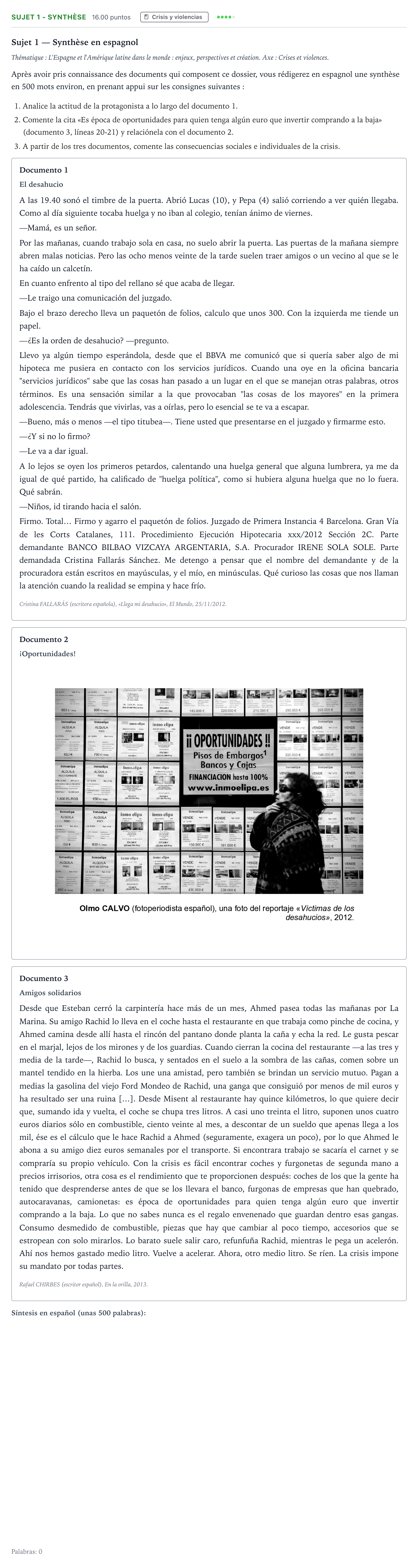 Énoncé: Sujet 1 - Synthèse · Bac Espagnol Métropole remplacement 2025