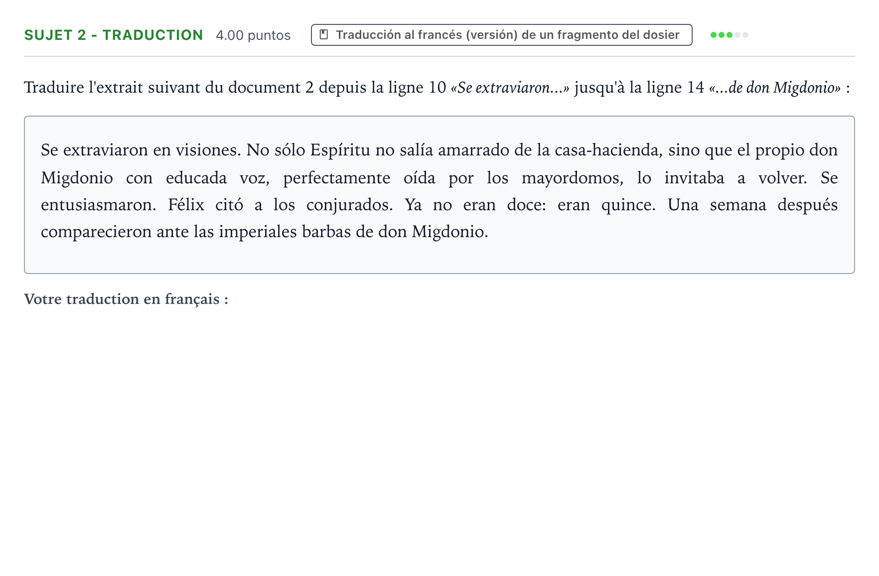Énoncé: Sujet 2 - Traduction · Bac Espagnol Métropole remplacement 2025