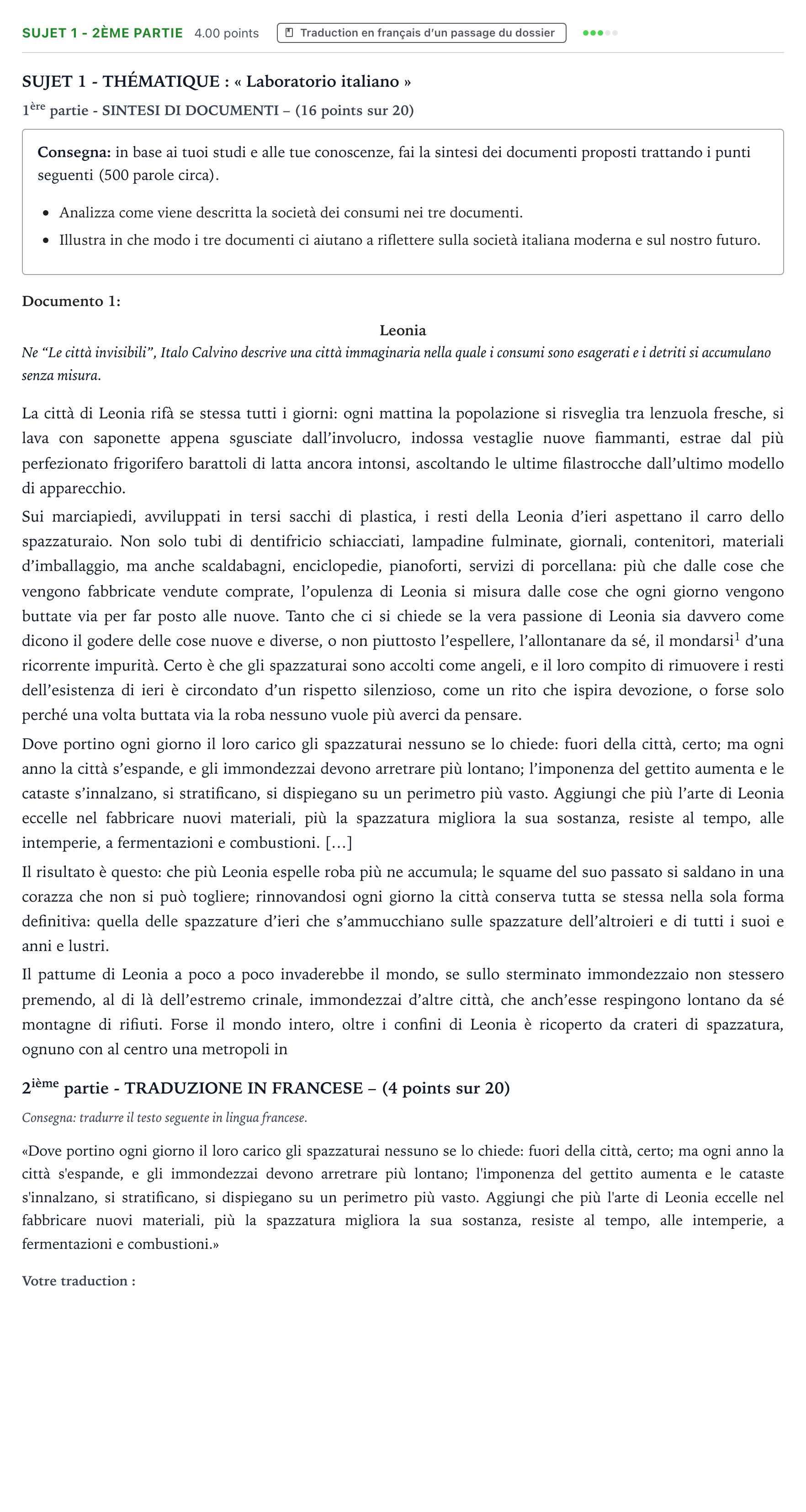 Énoncé: Sujet 1 - 2ème partie · Bac Italien Métropole Candidat libre 2021 (sujet 2)