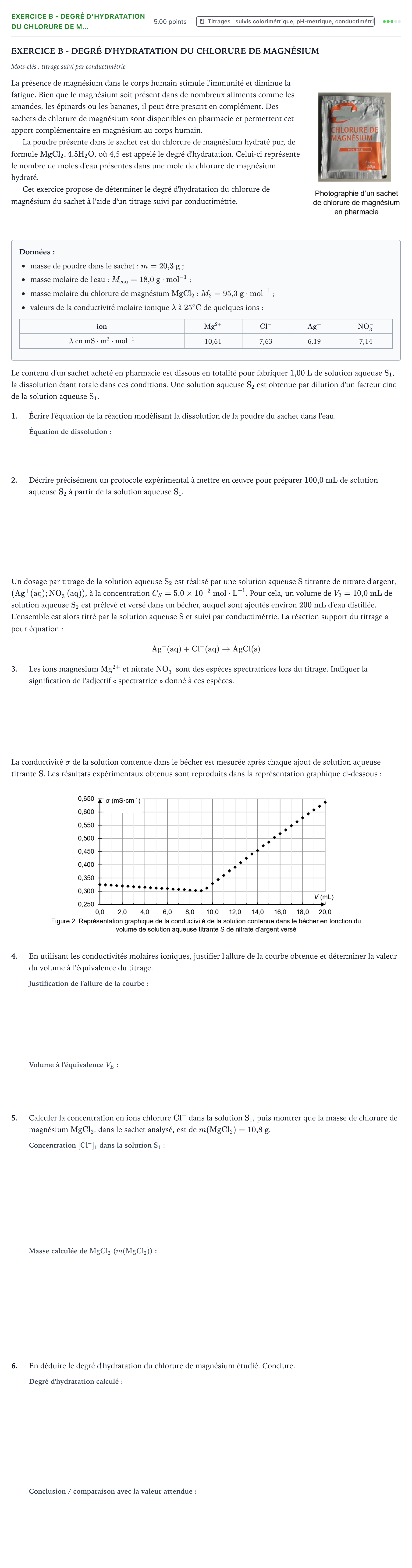 Énoncé: Exercice B - Degré d'hydratation du chlorure de m… · Bac Physique-Chimie Métropole Candidat libre 2021 (sujet 1)