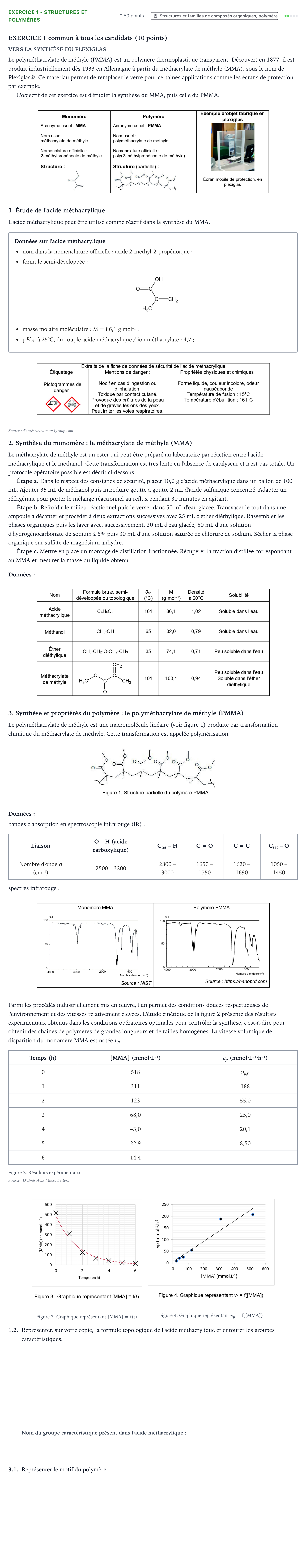Énoncé: Exercice 1 - Structures et polymères · Bac Physique-Chimie Métropole Candidat libre 2021 (sujet 2)