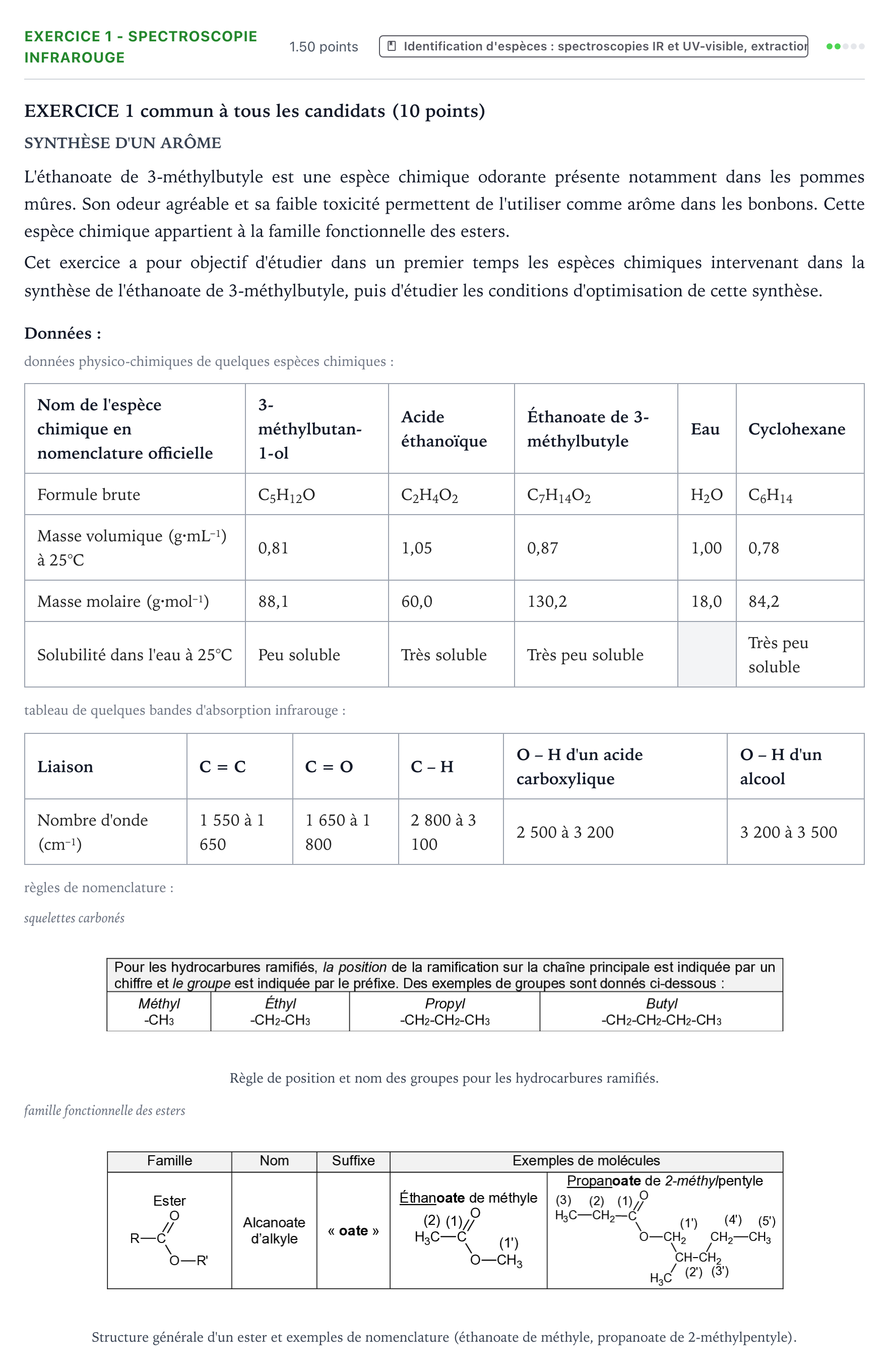 Énoncé: Exercice 1 - Spectroscopie infrarouge · Bac Physique-Chimie Métropole 1 remplacement 2021