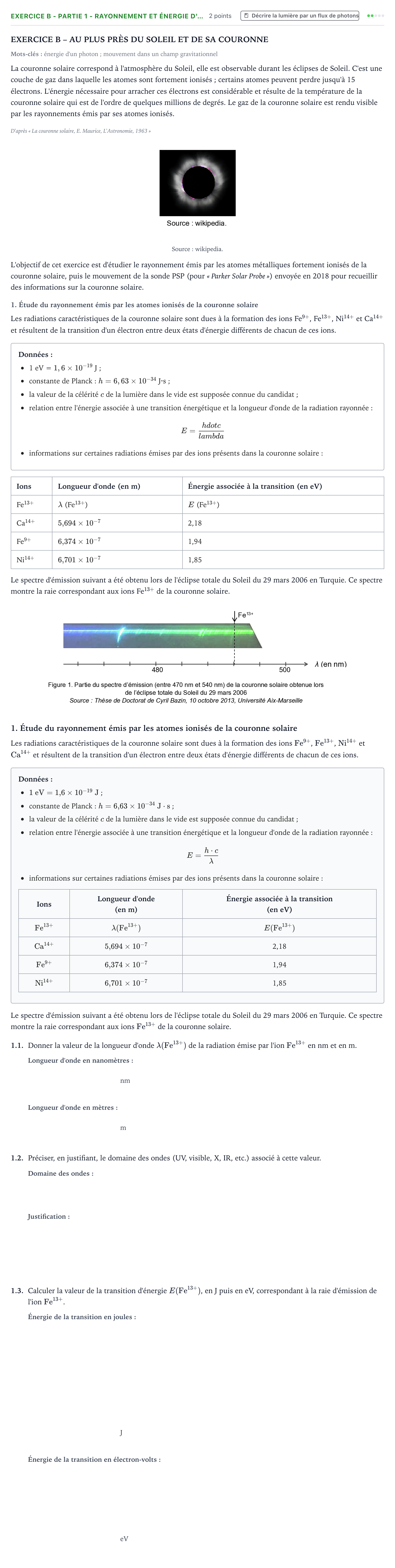 Énoncé: Exercice B - Partie 1 - Rayonnement et énergie d'… · Bac Physique-Chimie Métropole 1 remplacement 2021