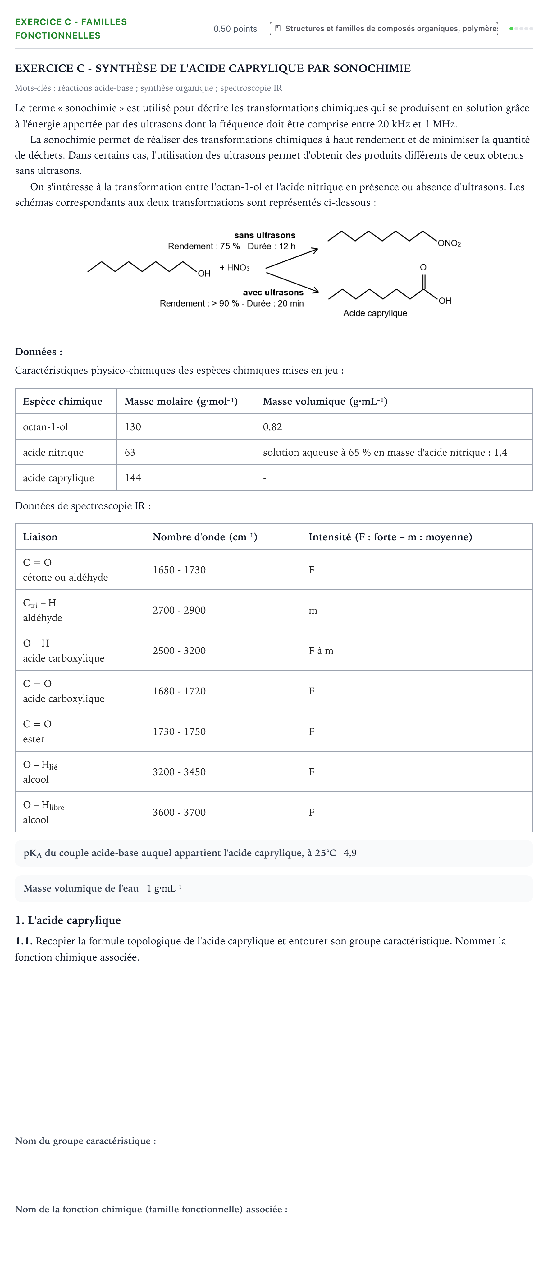 Énoncé: Exercice C - Familles fonctionnelles · Bac Physique-Chimie Métropole 2 remplacement 2021