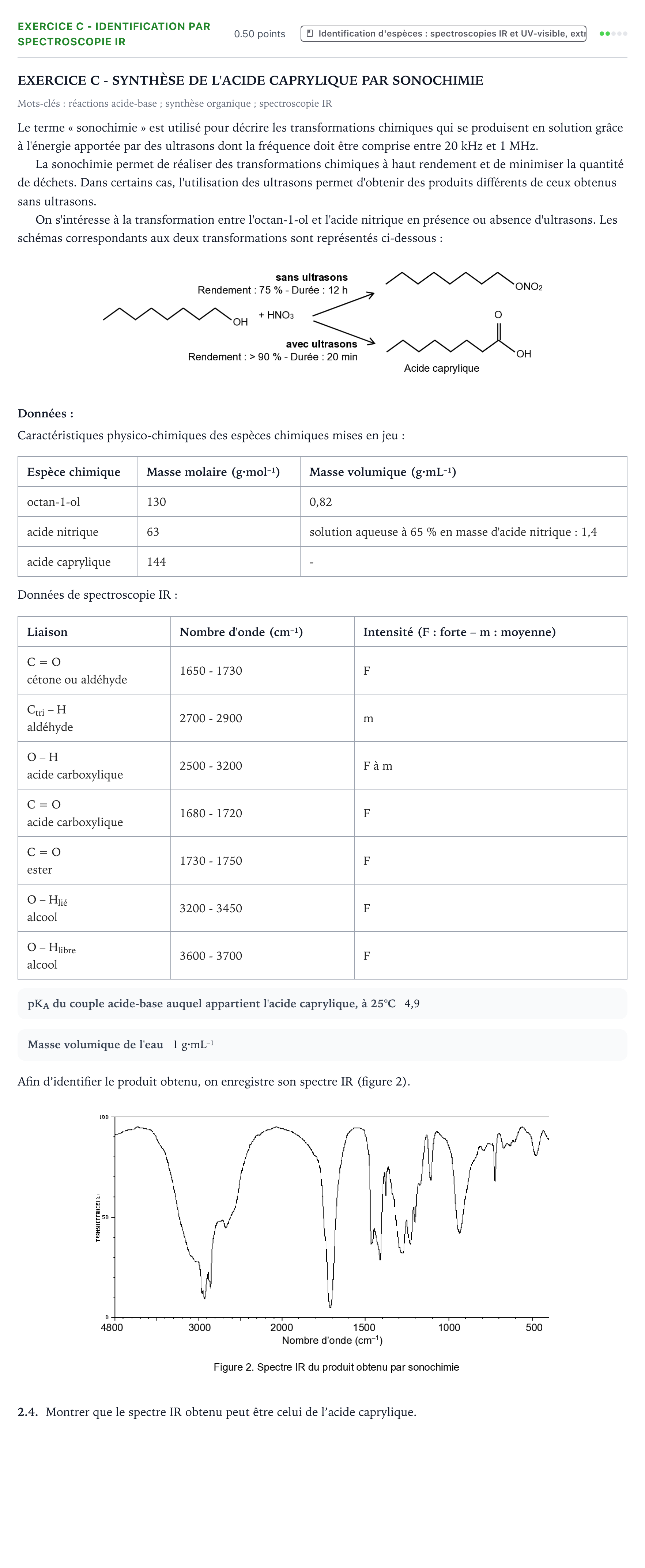 Énoncé: Exercice C - Identification par spectroscopie IR · Bac Physique-Chimie Métropole 2 remplacement 2021