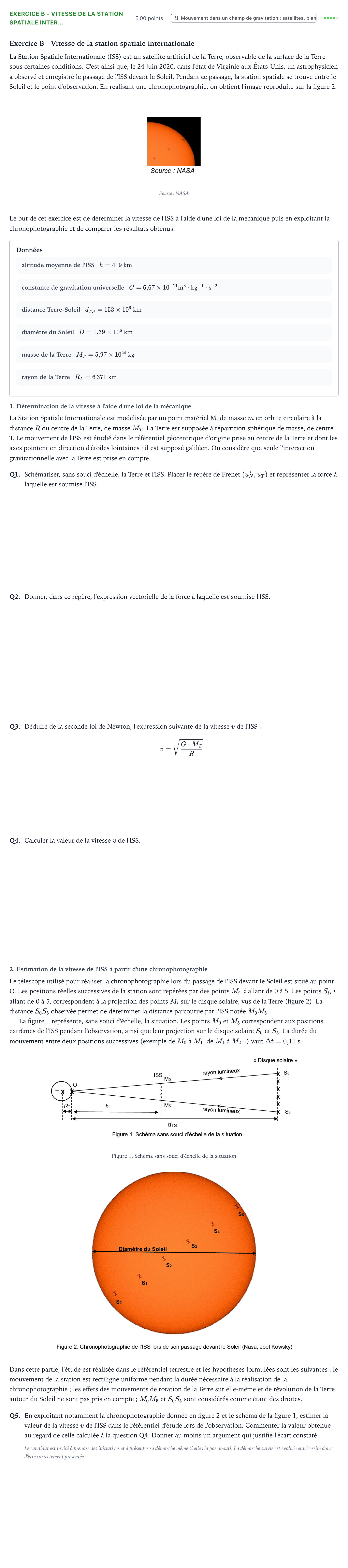 Énoncé: Exercice B - Vitesse de la station spatiale inter… · Bac Physique-Chimie Métropole 1 remplacement 2022