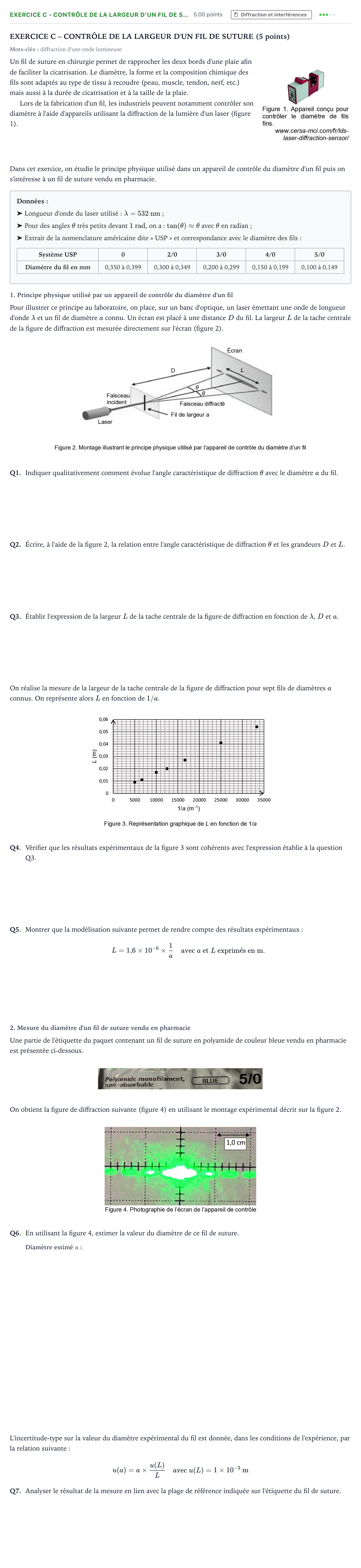 Énoncé: Exercice C - Contrôle de la largeur d'un fil de s… · Bac Physique-Chimie Métropole 1 remplacement 2022