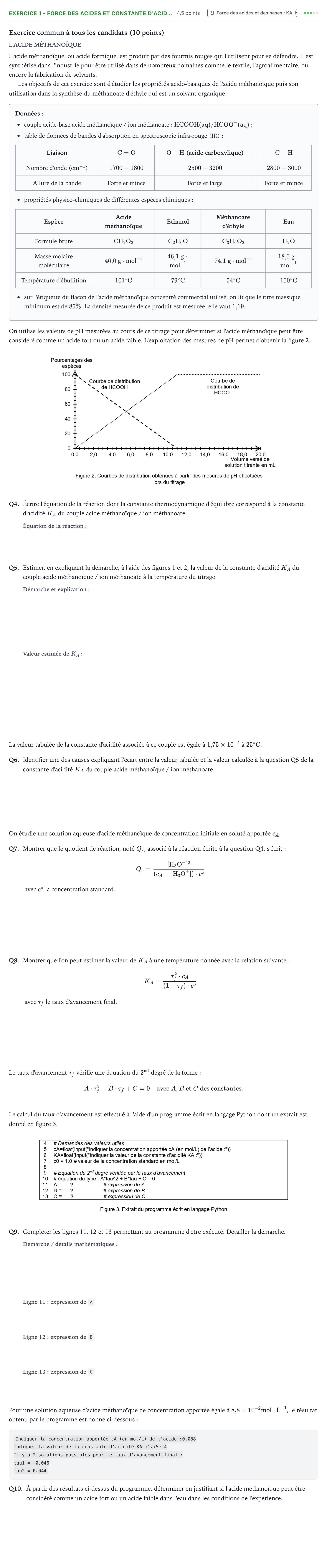 Énoncé: Exercice 1 - Force des acides et constante d'acid… · Bac Physique-Chimie Métropole 1 remplacement 2022