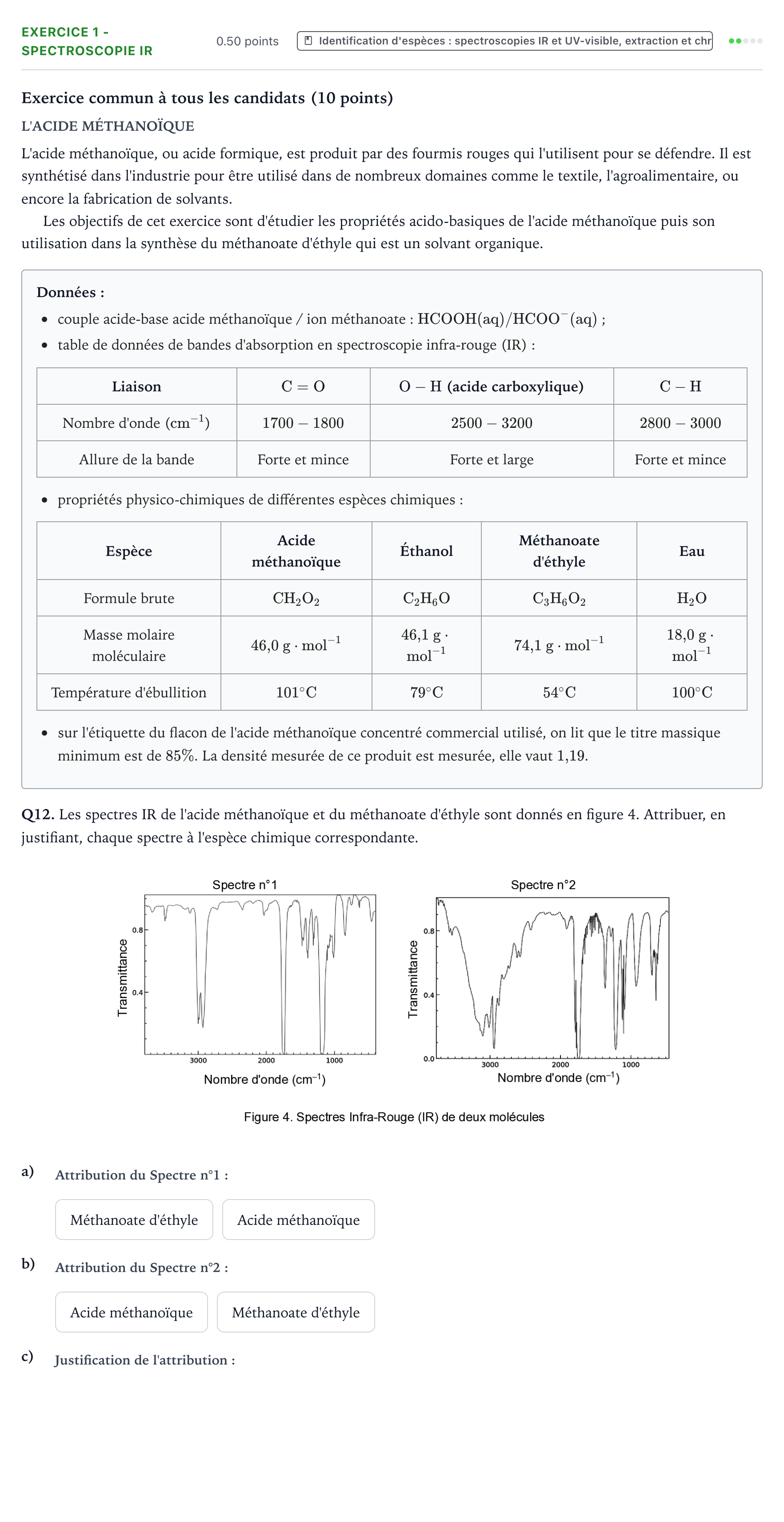 Énoncé: Exercice 1 - Spectroscopie IR · Bac Physique-Chimie Métropole 1 remplacement 2022
