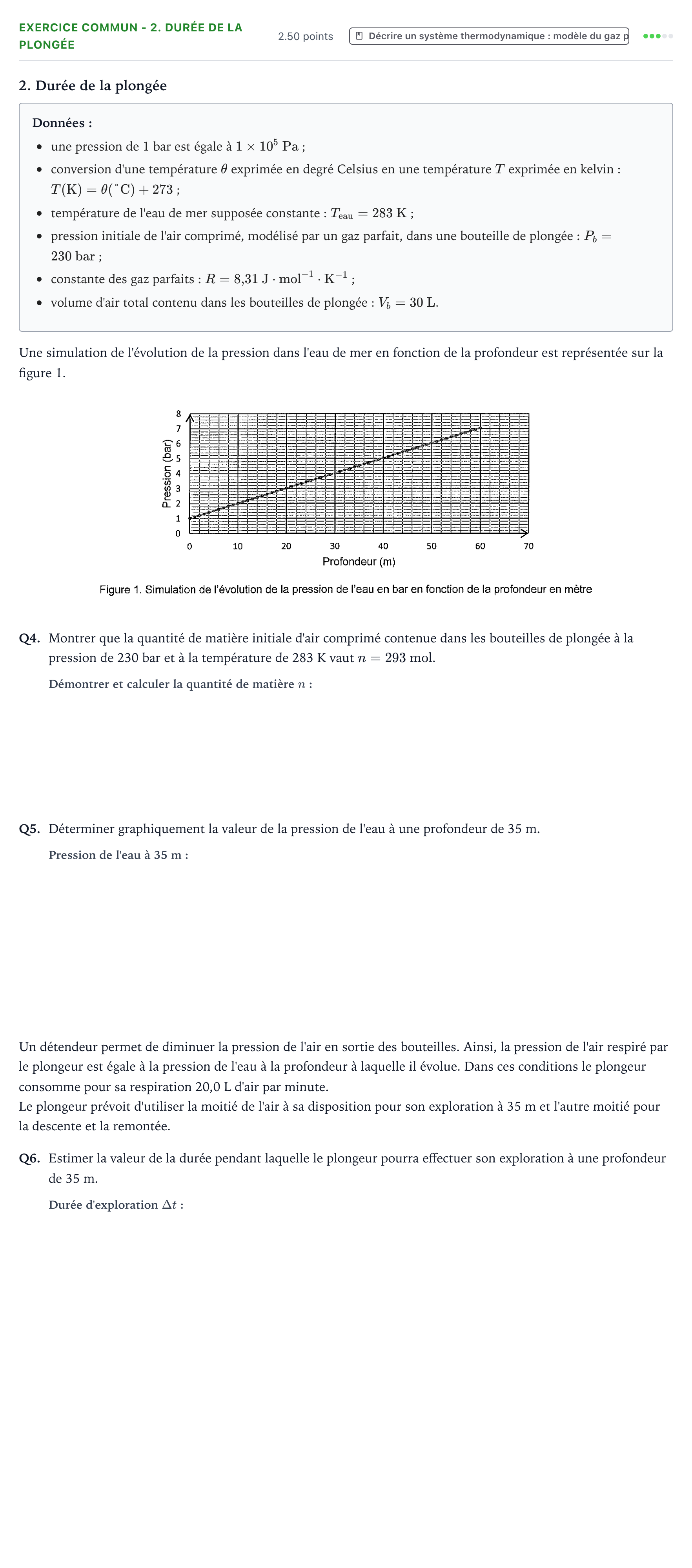 Énoncé: Exercice commun - 2. Durée de la plongée · Bac Physique-Chimie Métropole 2 remplacement 2022