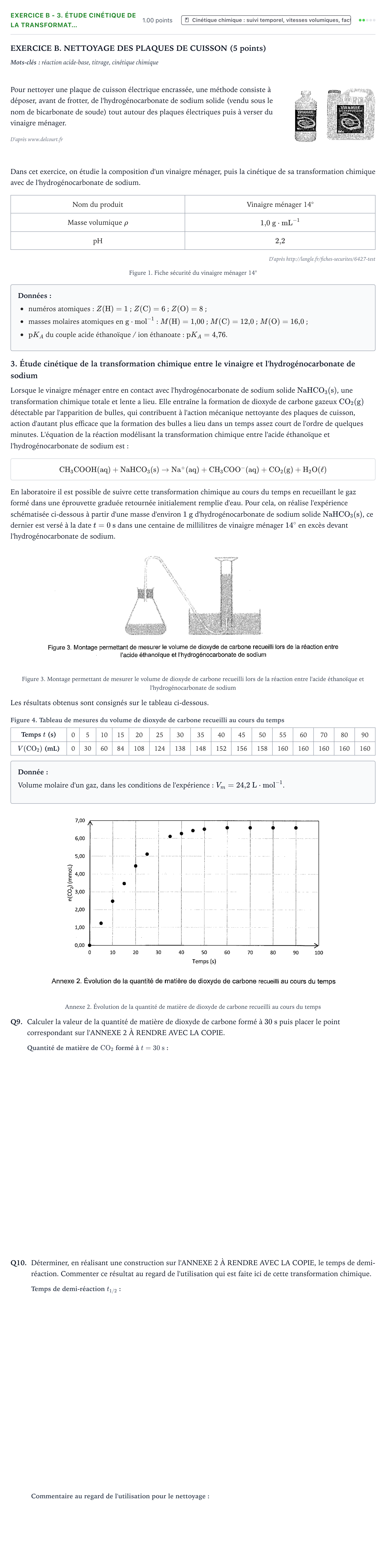 Énoncé: Exercice B - 3. Étude cinétique de la transformat… · Bac Physique-Chimie Métropole 2 remplacement 2022
