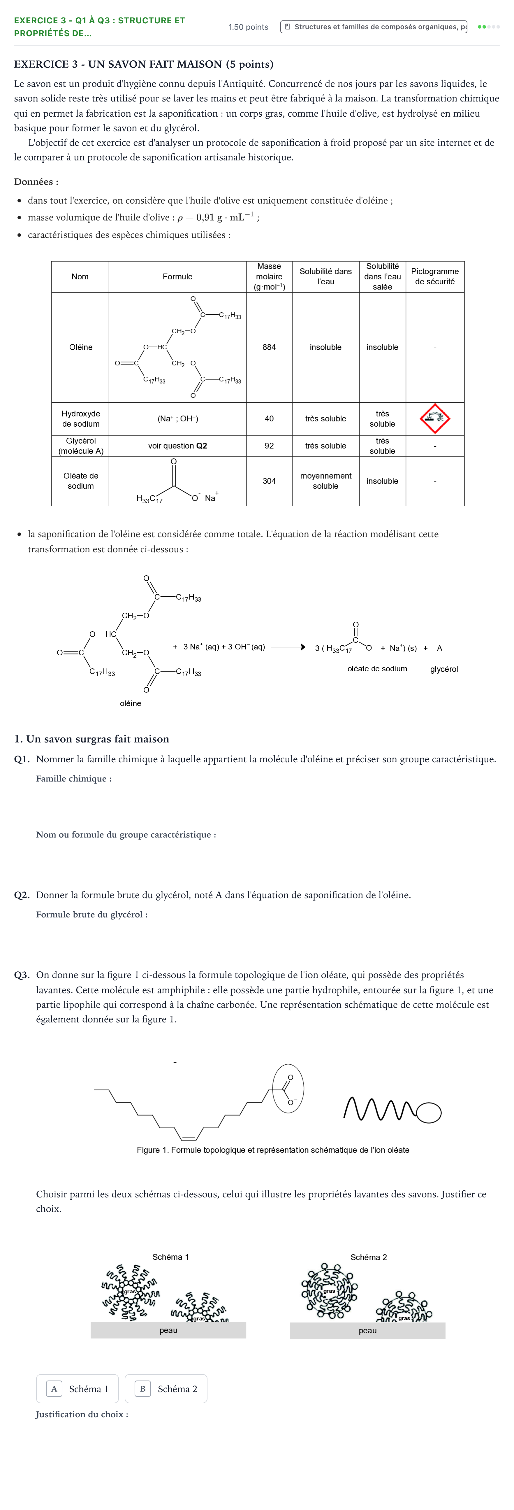 Énoncé: Exercice 3 - Q1 à Q3 : Structure et propriétés de… · Bac Physique-Chimie Métropole 1 remplacement 2023