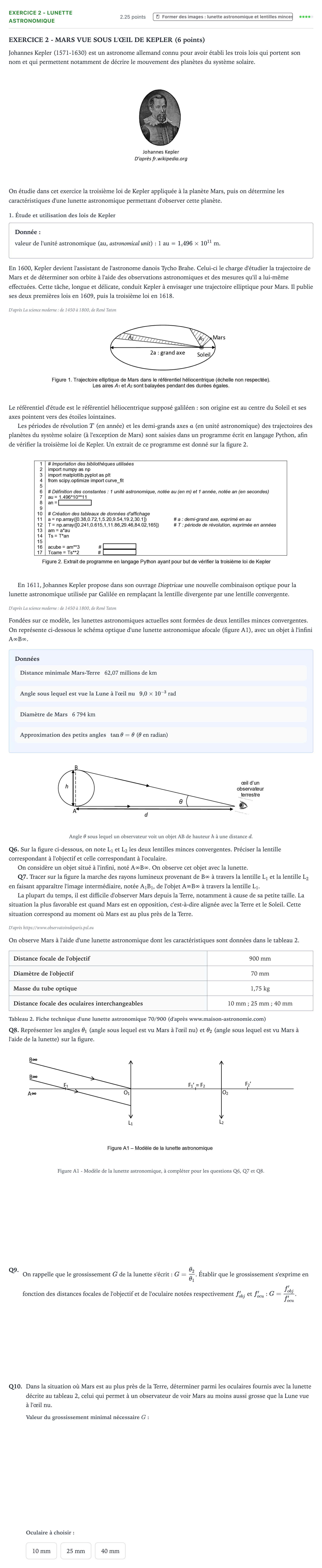 Énoncé: Exercice 2 - Lunette astronomique · Bac Physique-Chimie Métropole 2 remplacement 2023