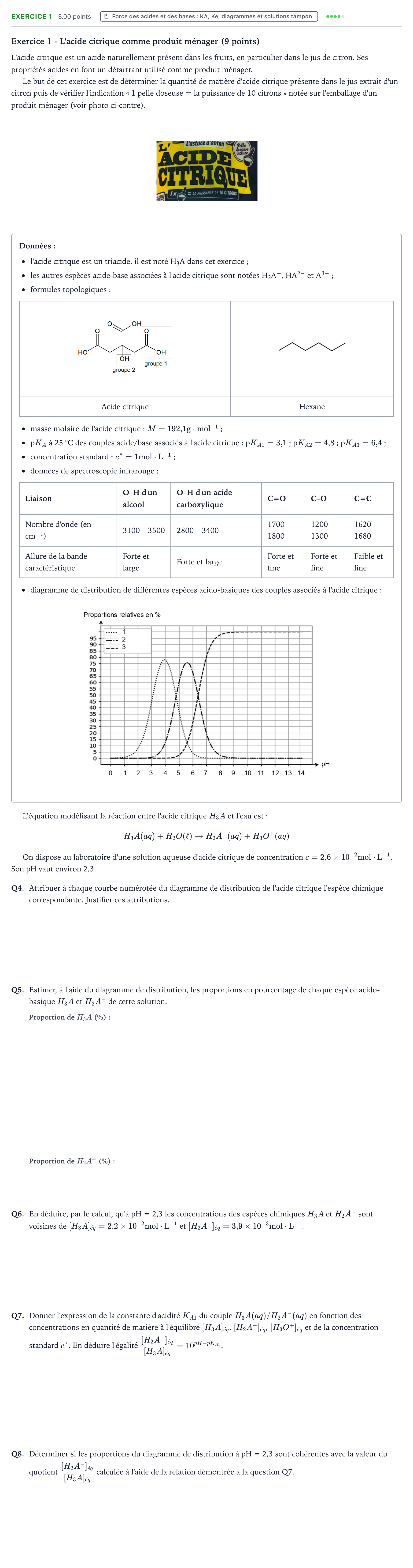 Énoncé: Exercice 1 - Force des acides et des bases · Bac Physique-Chimie Métropole 1 remplacement 2024