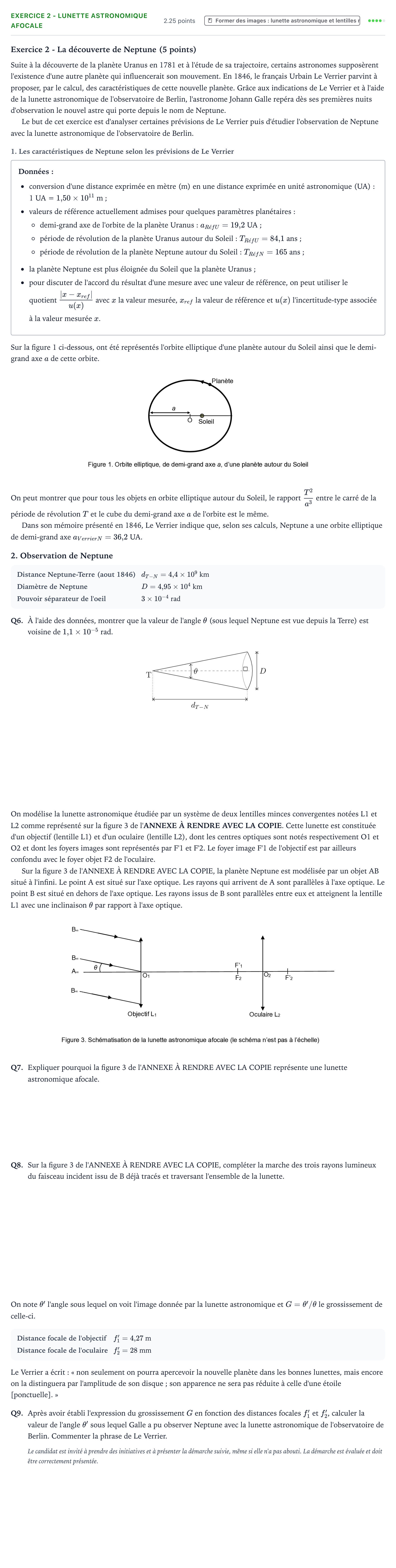 Énoncé: Exercice 2 - Lunette astronomique afocale · Bac Physique-Chimie Métropole 1 remplacement 2024